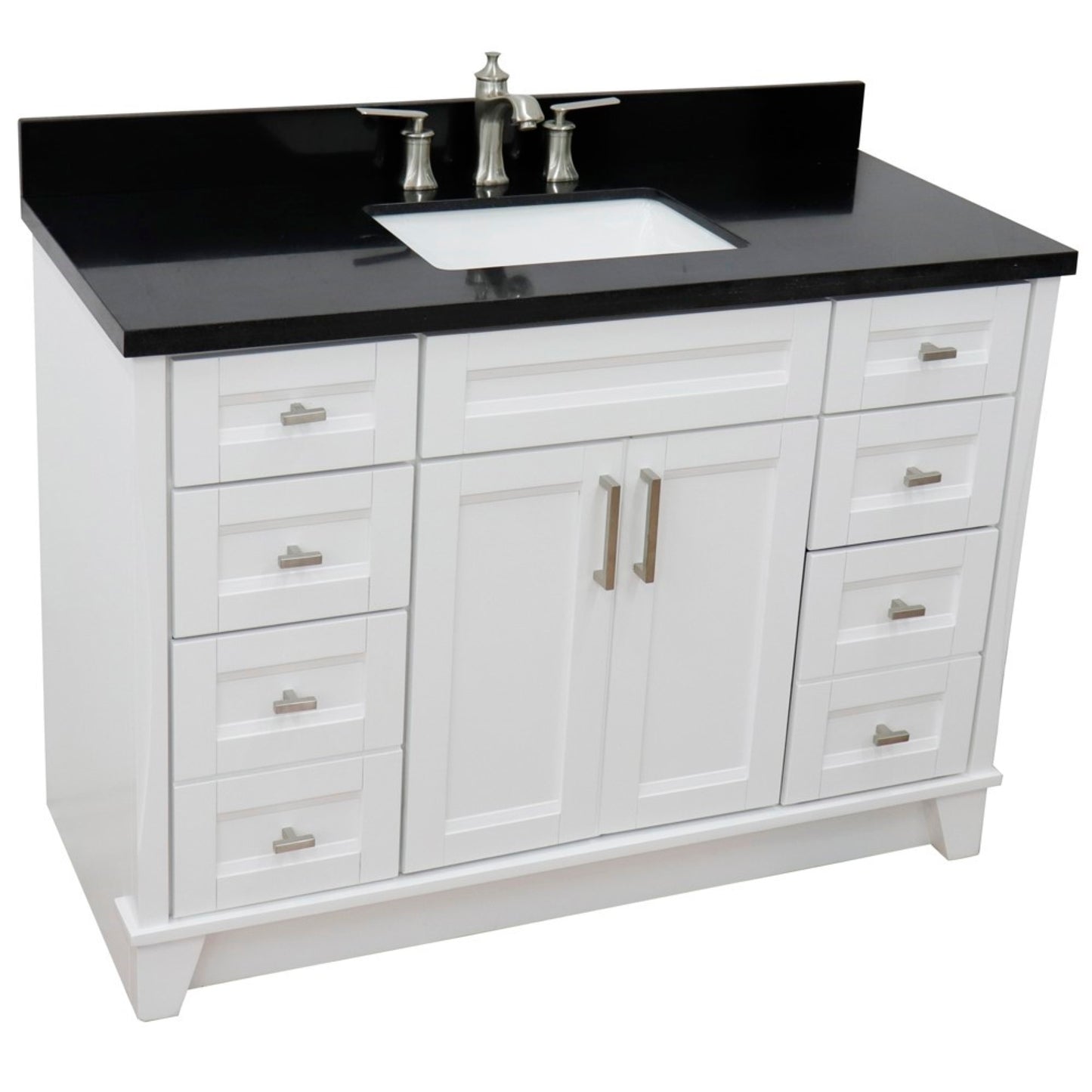 49" Single sink vanity in White finish with Black galaxy granite and rectangle sink