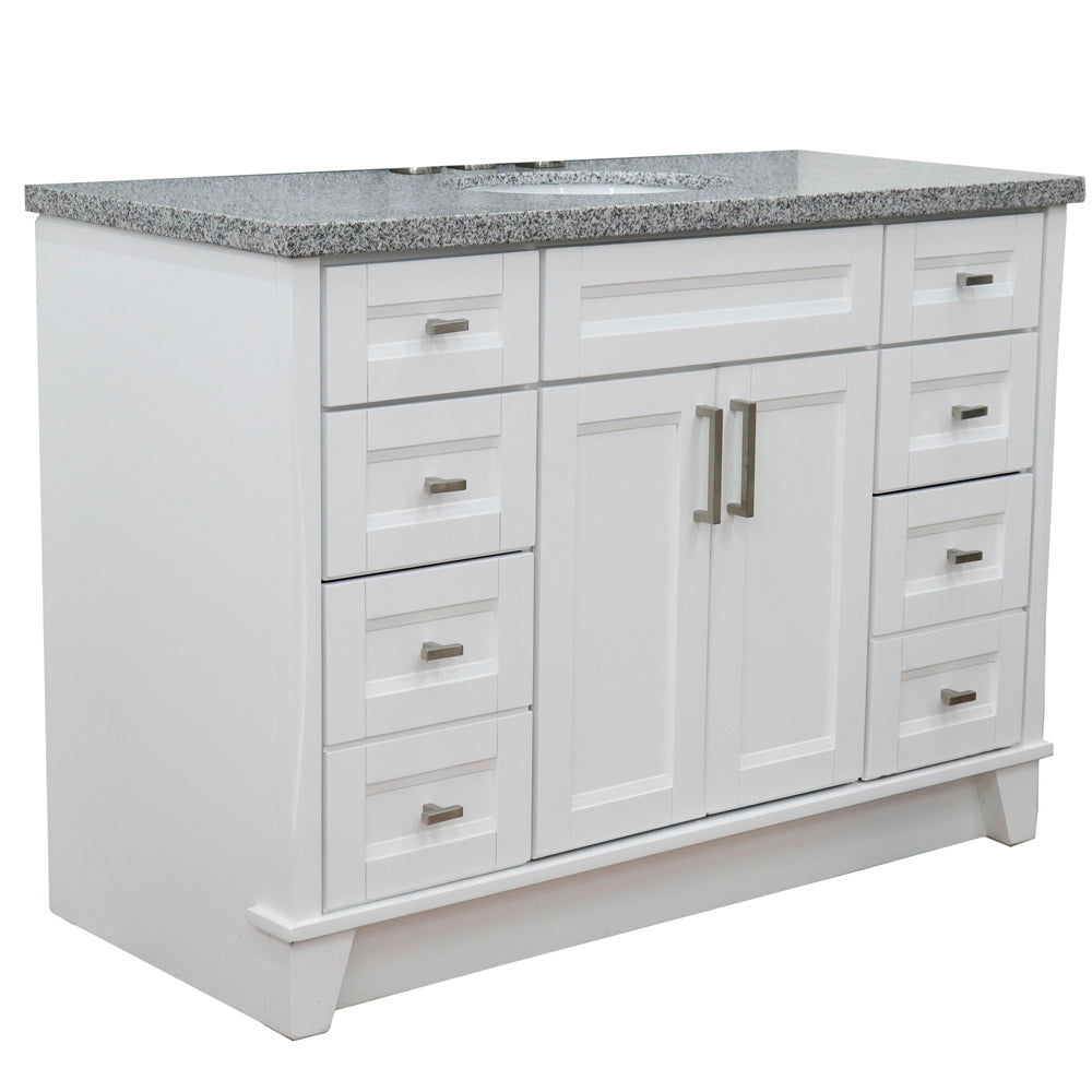 49" Single sink vanity in White finish with Gray granite and oval sink