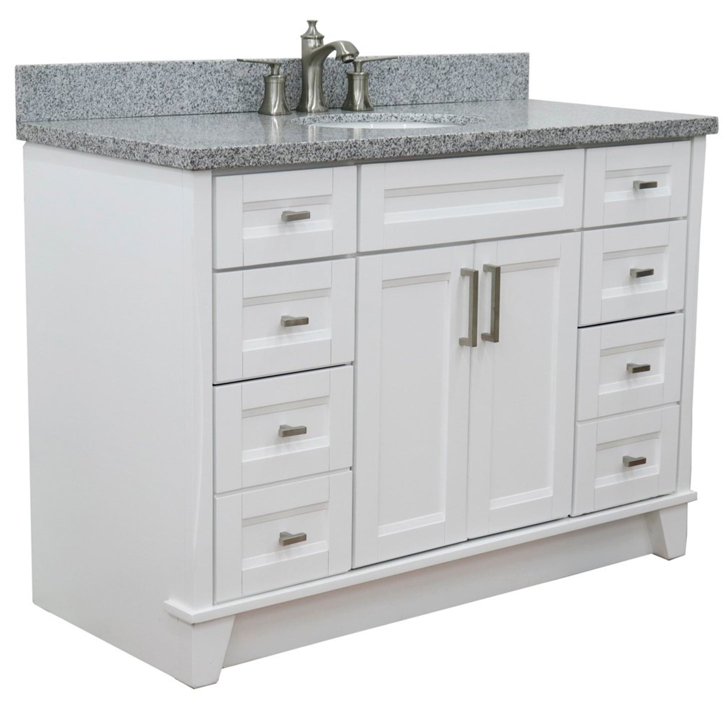 49" Single sink vanity in White finish with Gray granite and oval sink