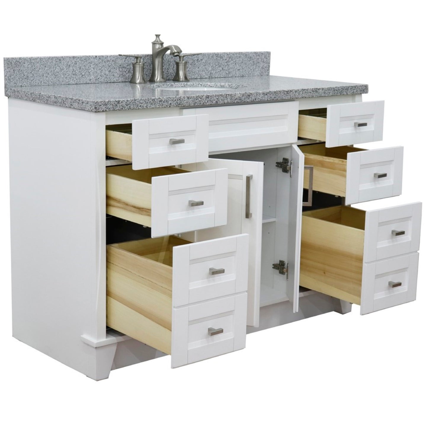49" Single sink vanity in White finish with Gray granite and oval sink