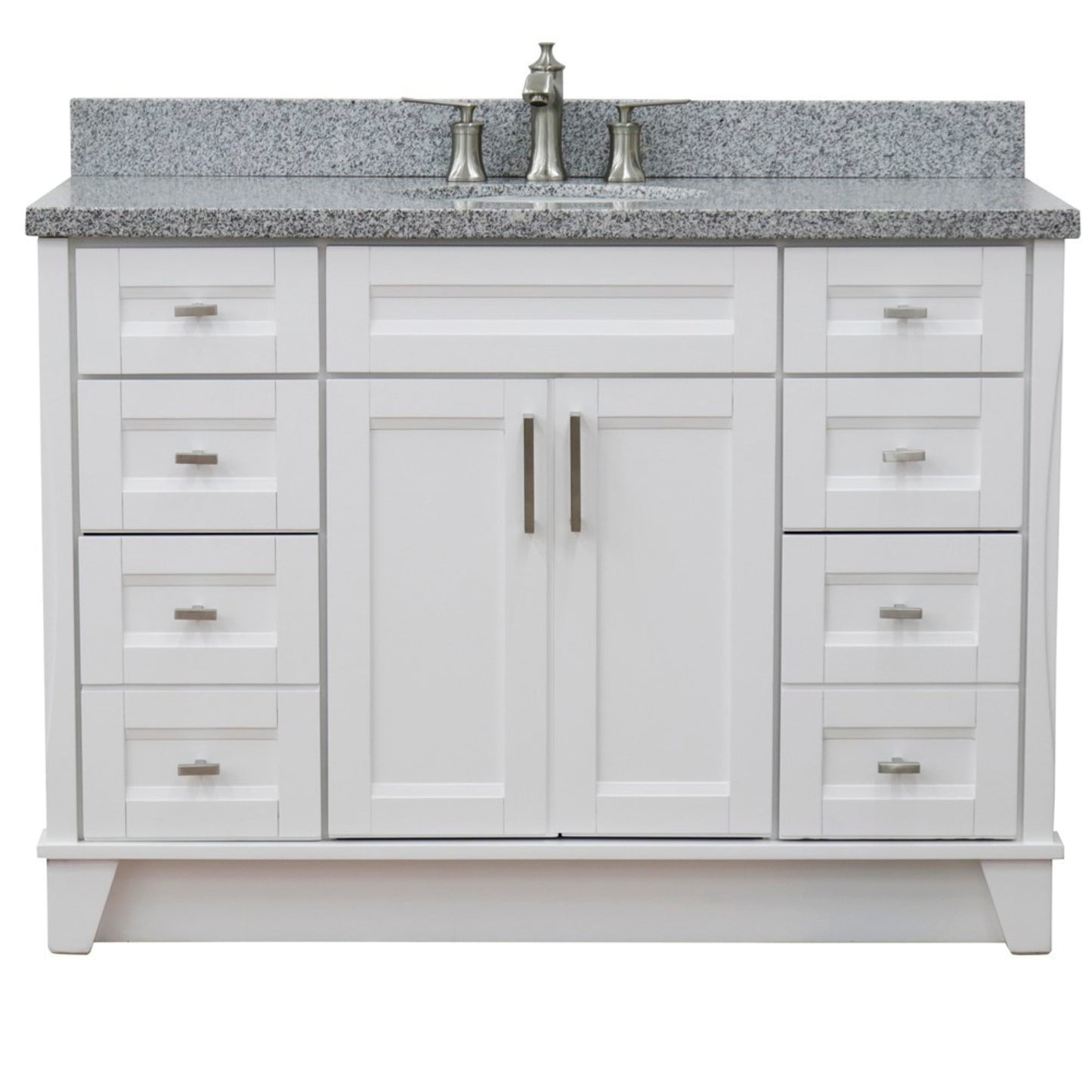 49" Single sink vanity in White finish with Gray granite and oval sink