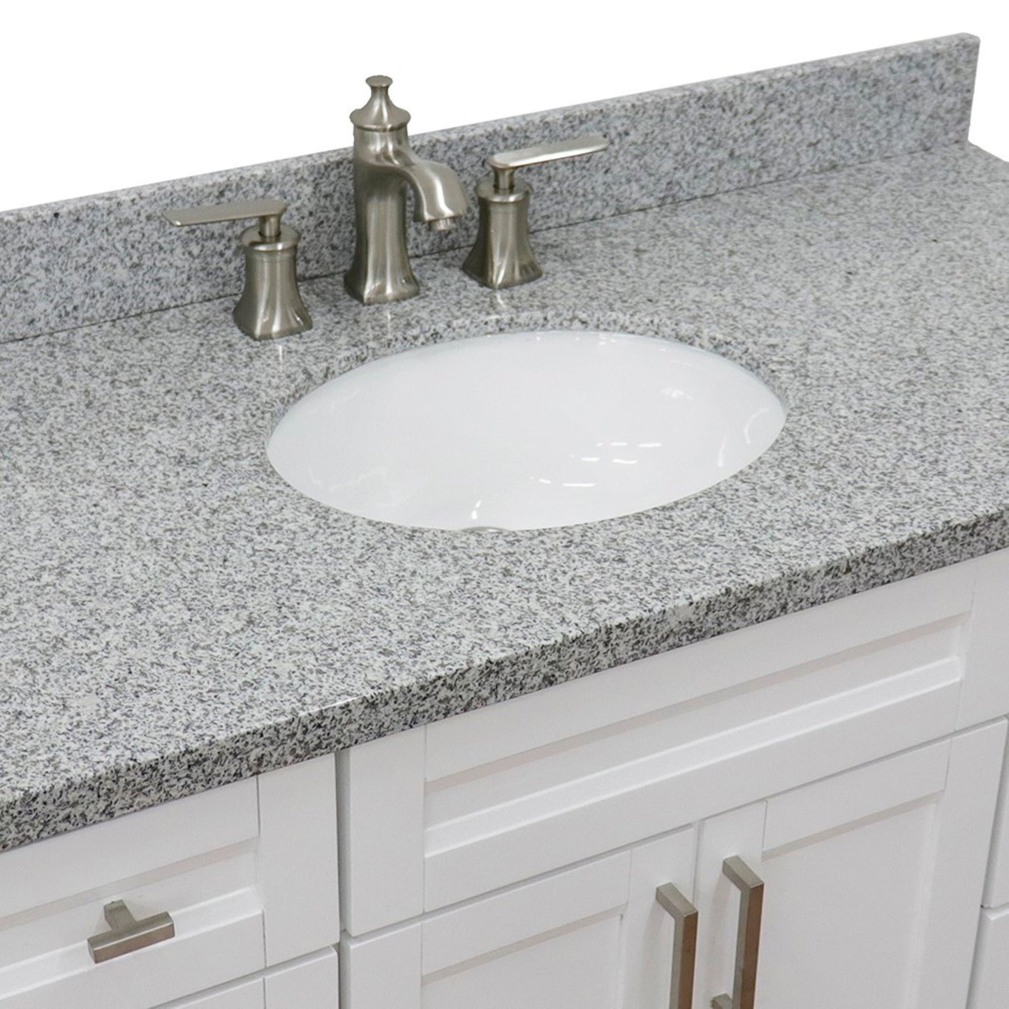 49" Single sink vanity in White finish with Gray granite and oval sink