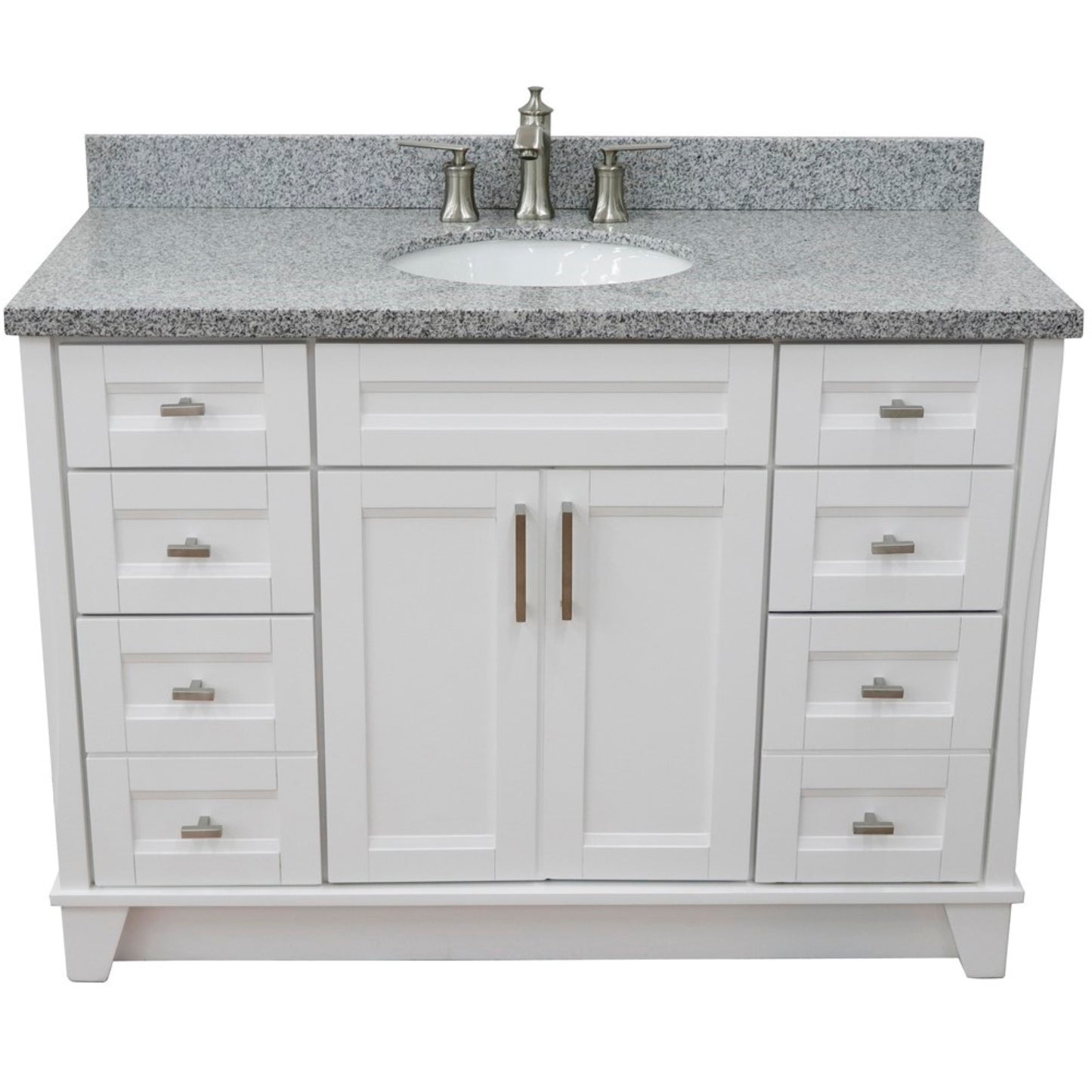 49" Single sink vanity in White finish with Gray granite and oval sink