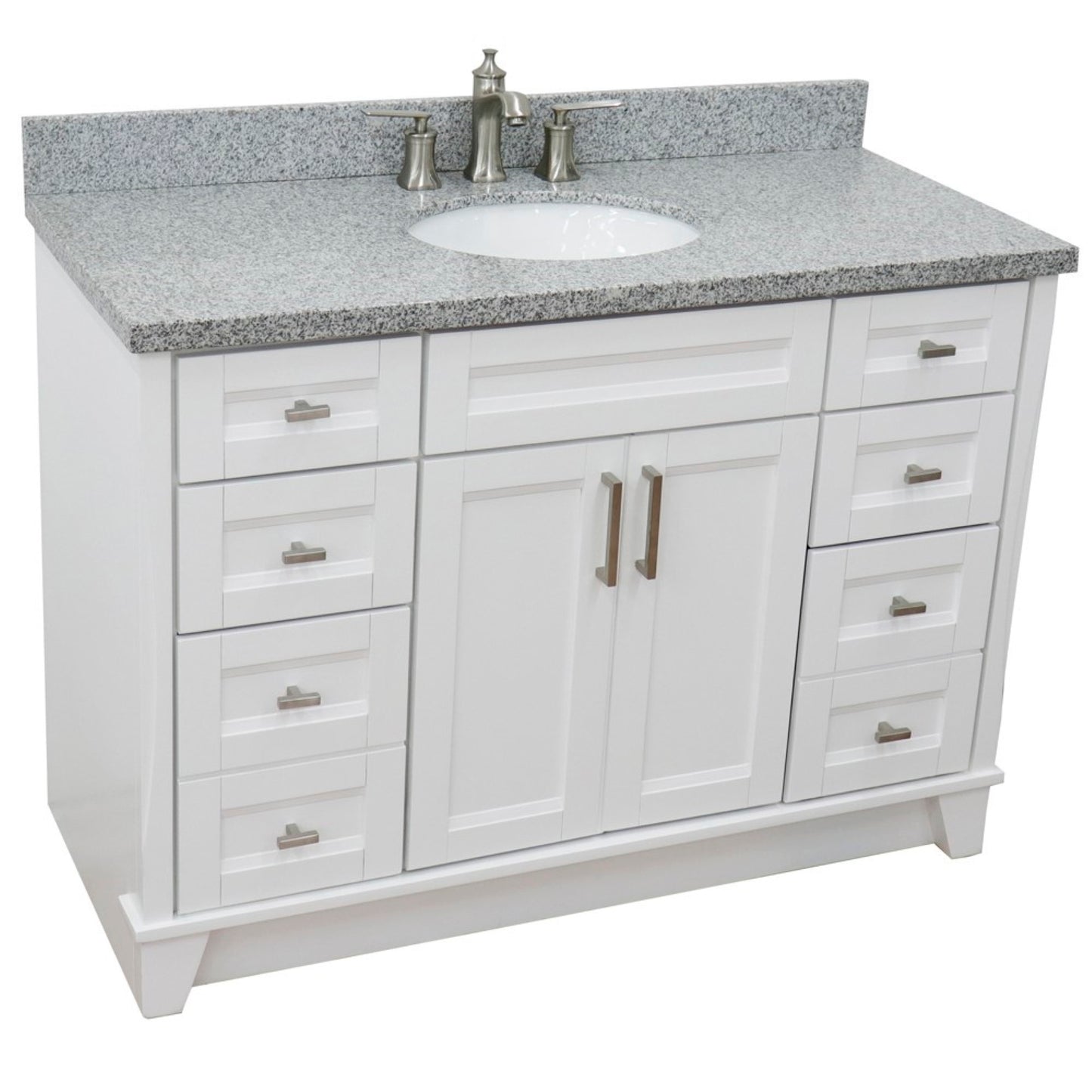 49" Single sink vanity in White finish with Gray granite and oval sink