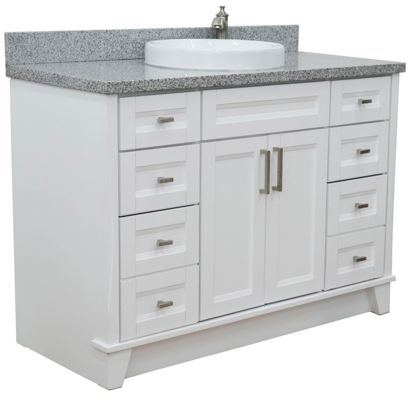 49" Single sink vanity in White finish with Gray granite and round sink