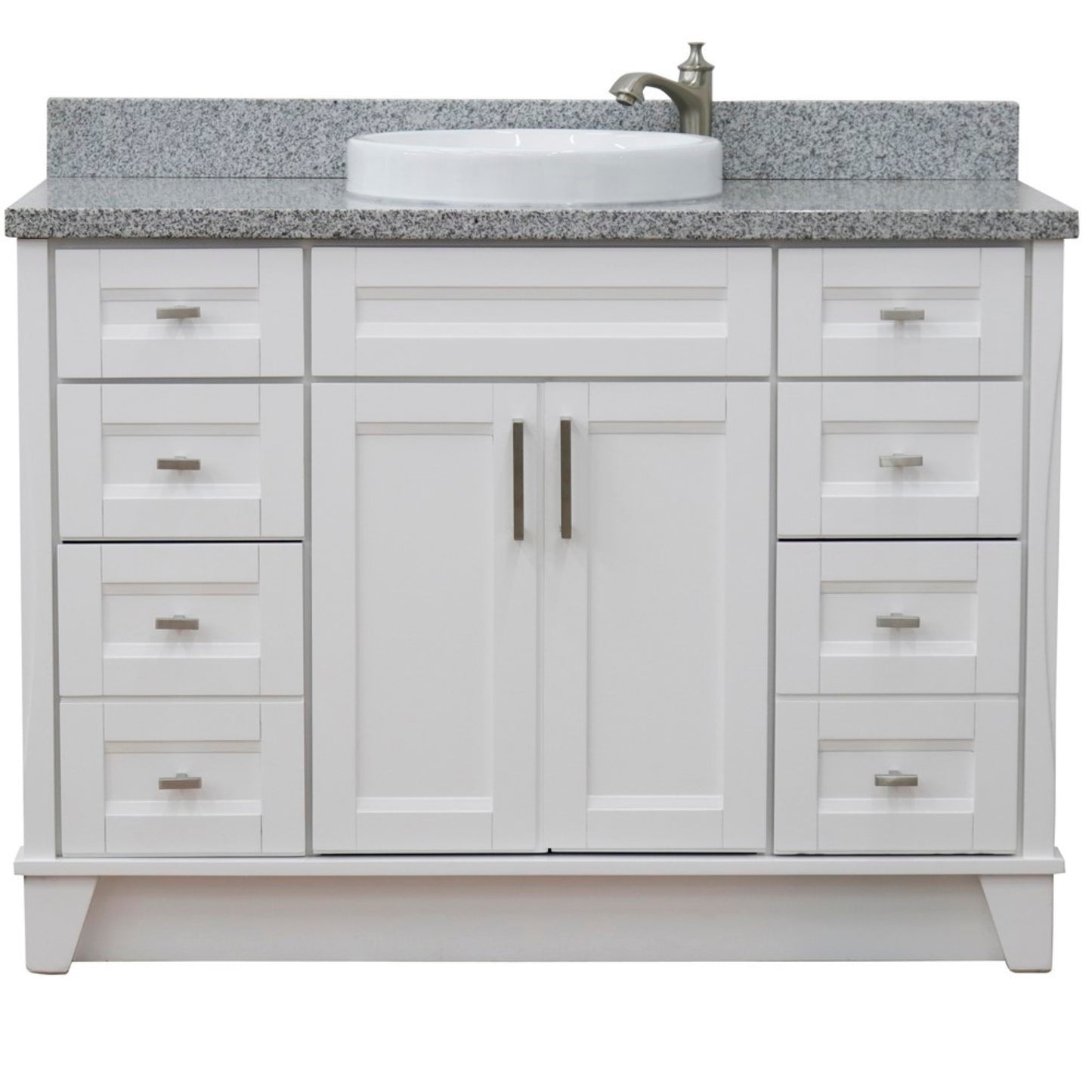 49" Single sink vanity in White finish with Gray granite and round sink