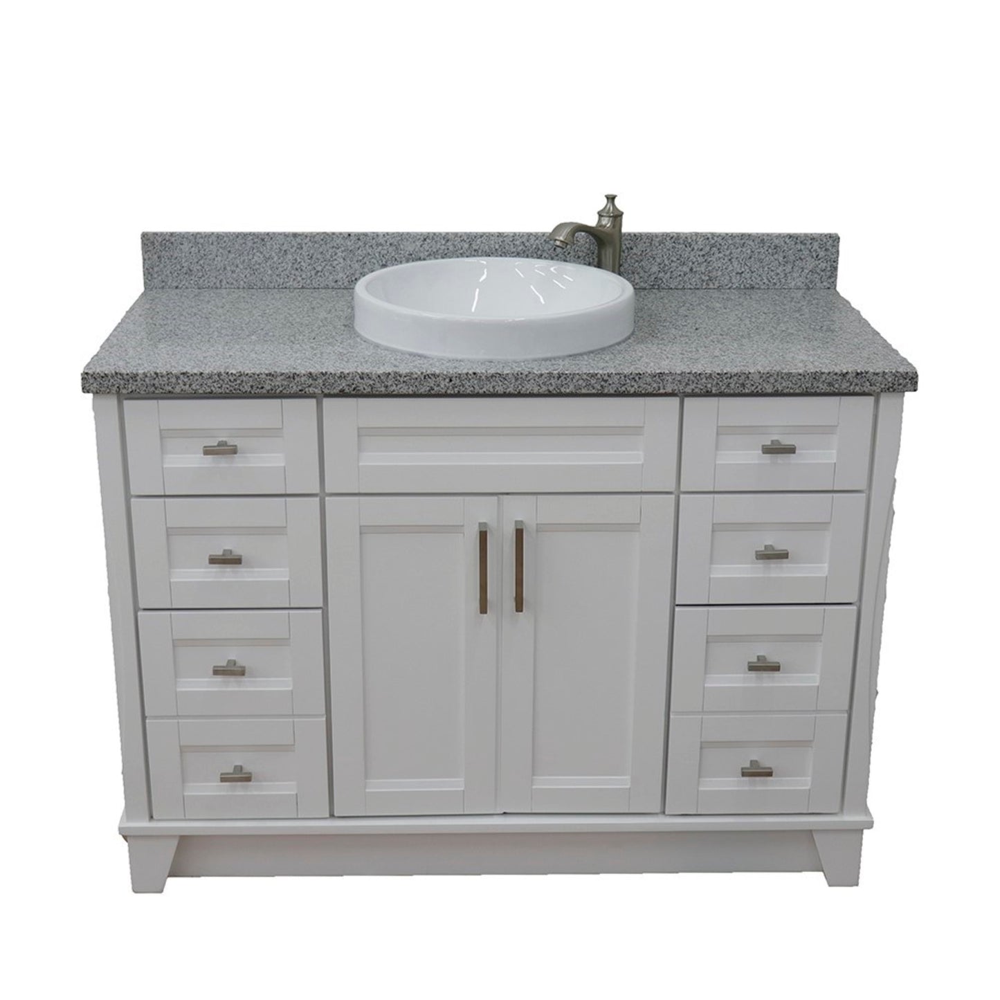 49" Single sink vanity in White finish with Gray granite and round sink