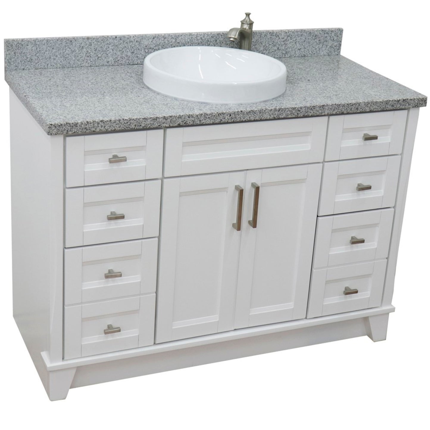 49" Single sink vanity in White finish with Gray granite and round sink