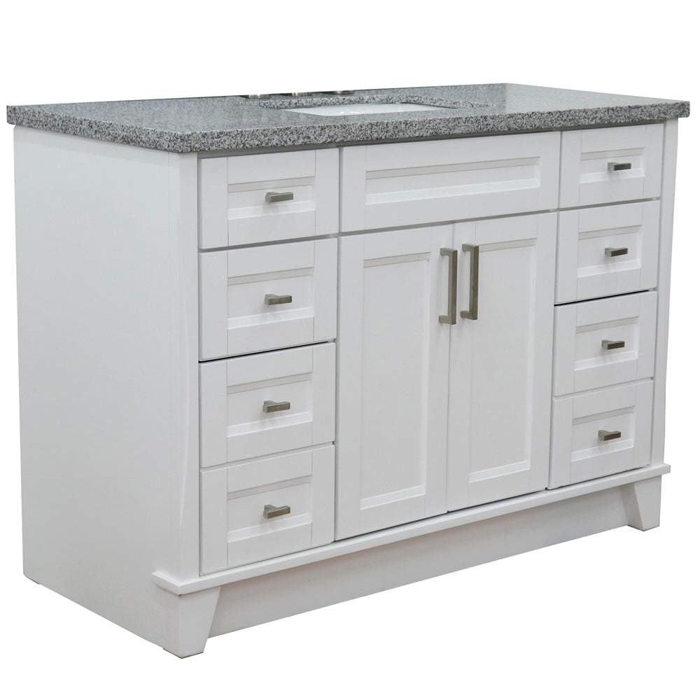 49" Single sink vanity in White finish with Gray granite and rectangle sink