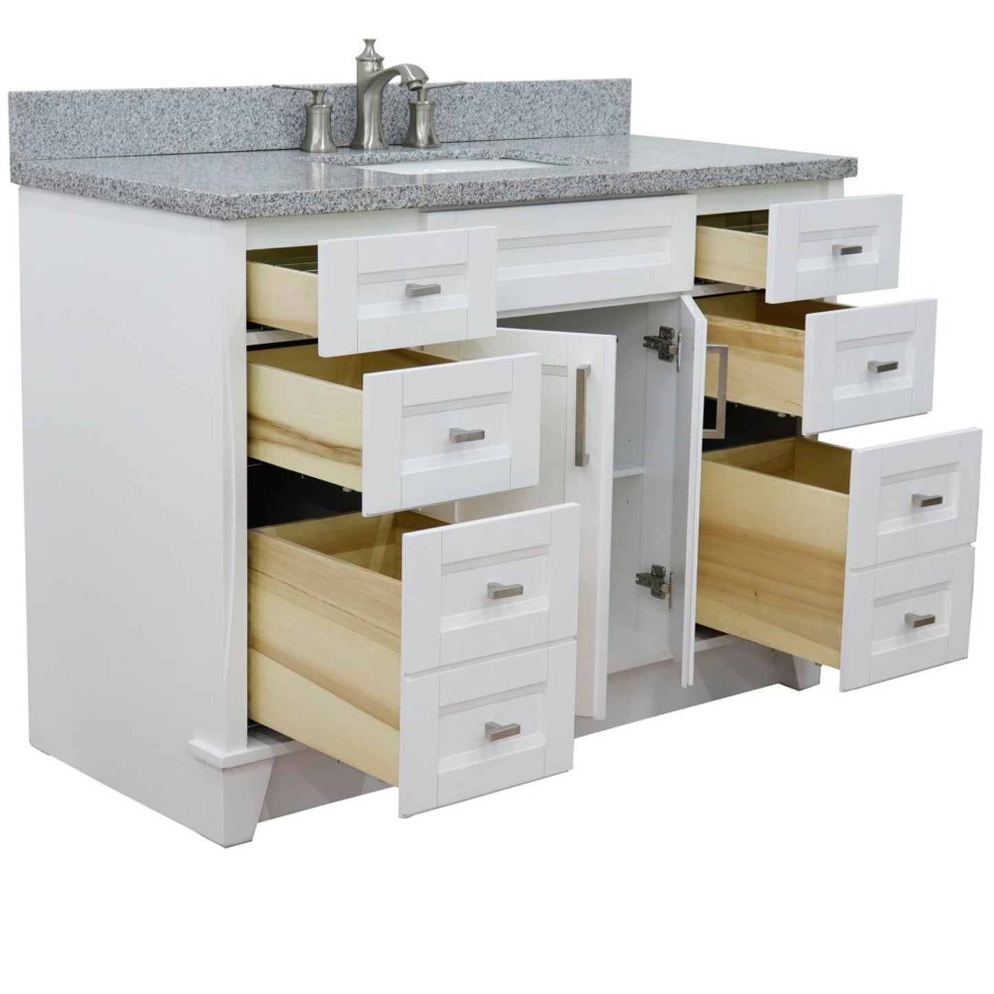49" Single sink vanity in White finish with Gray granite and rectangle sink