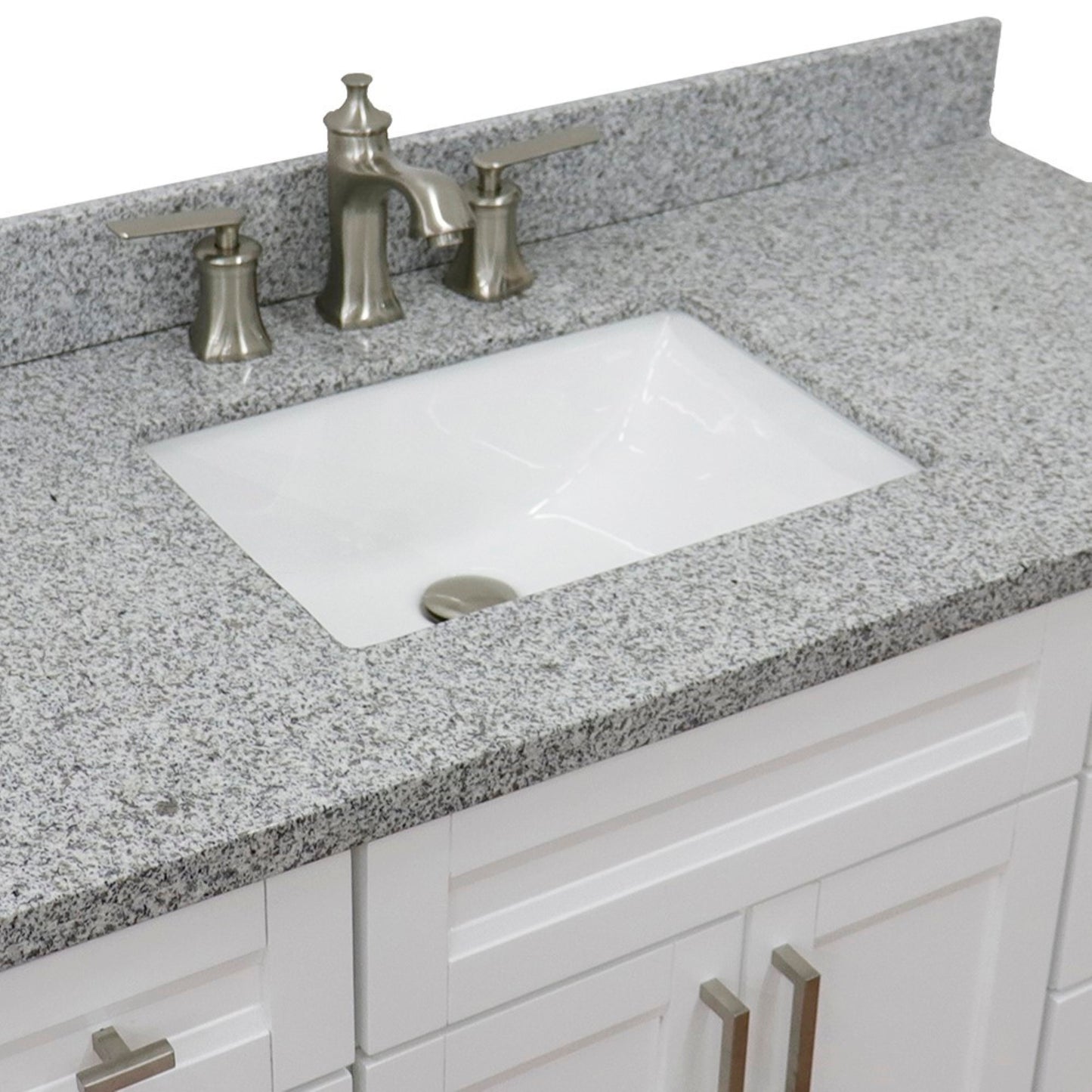 49" Single sink vanity in White finish with Gray granite and rectangle sink