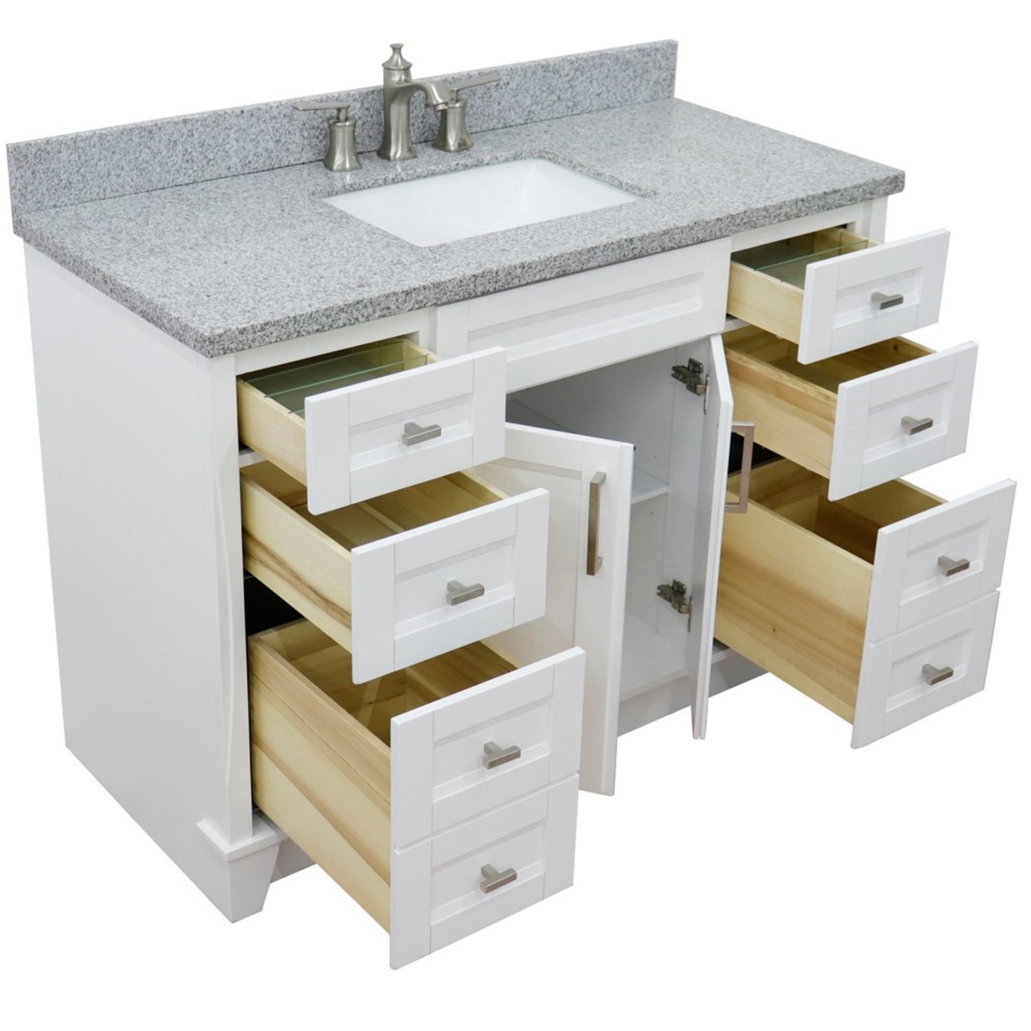 49" Single sink vanity in White finish with Gray granite and rectangle sink