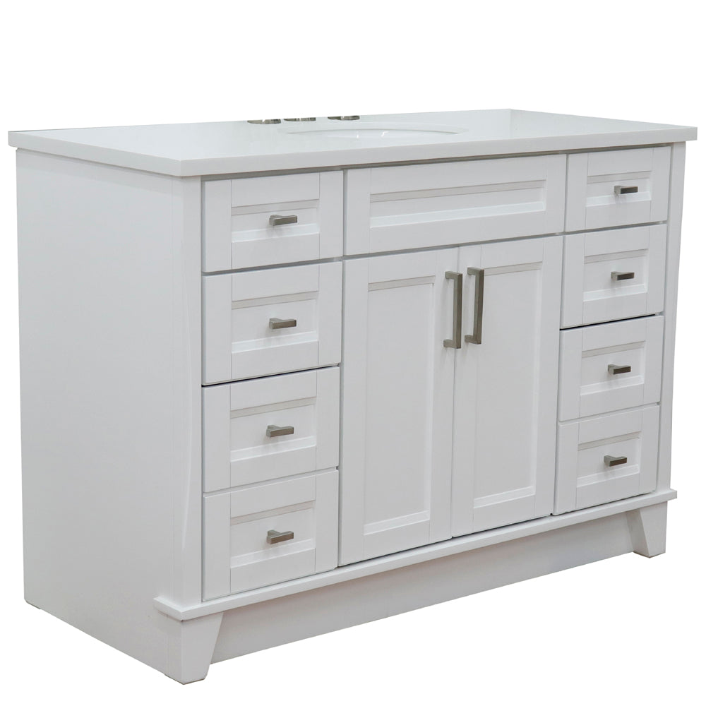 49" Single sink vanity in White finish with White engineered stone and oval sink