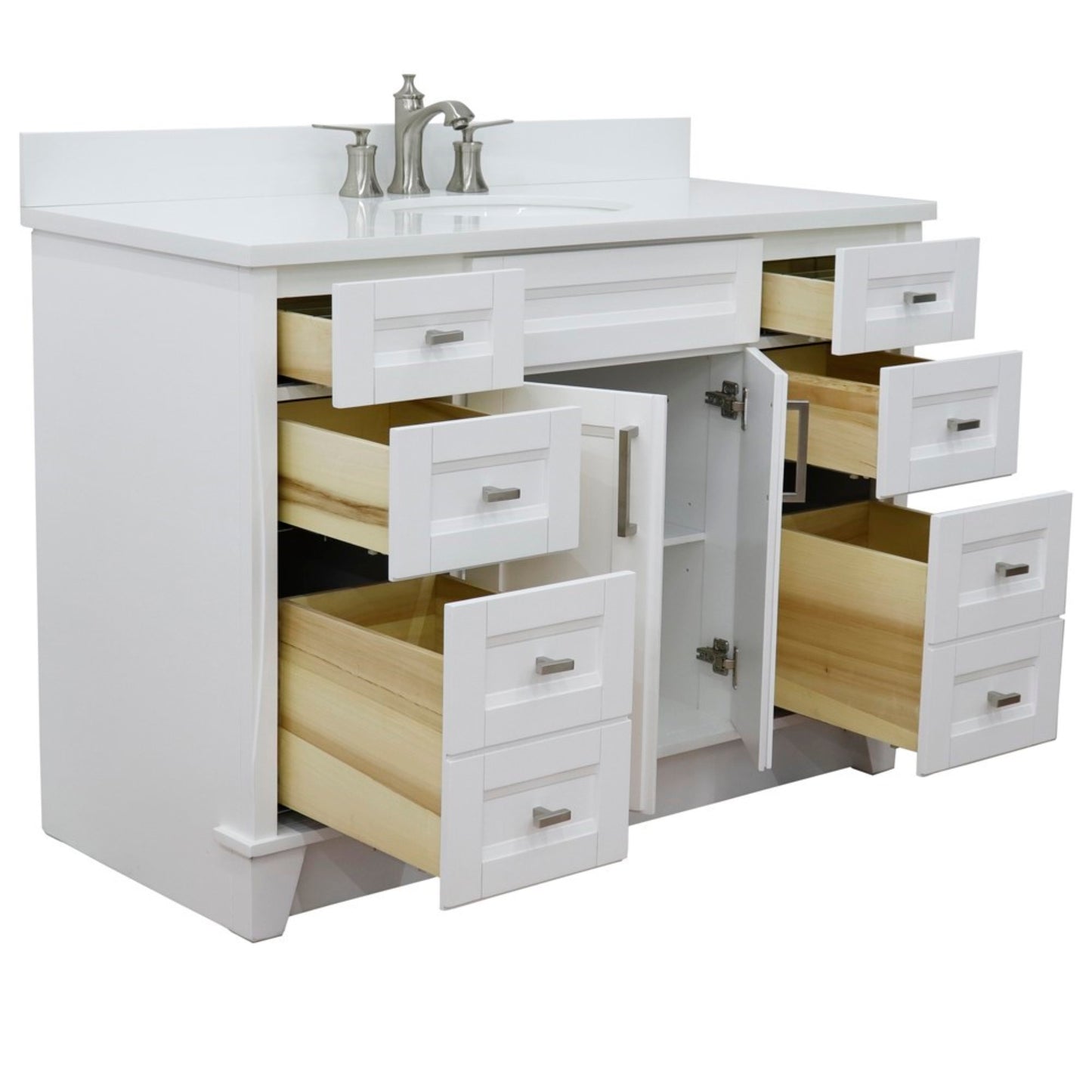 49" Single sink vanity in White finish with White engineered stone and oval sink