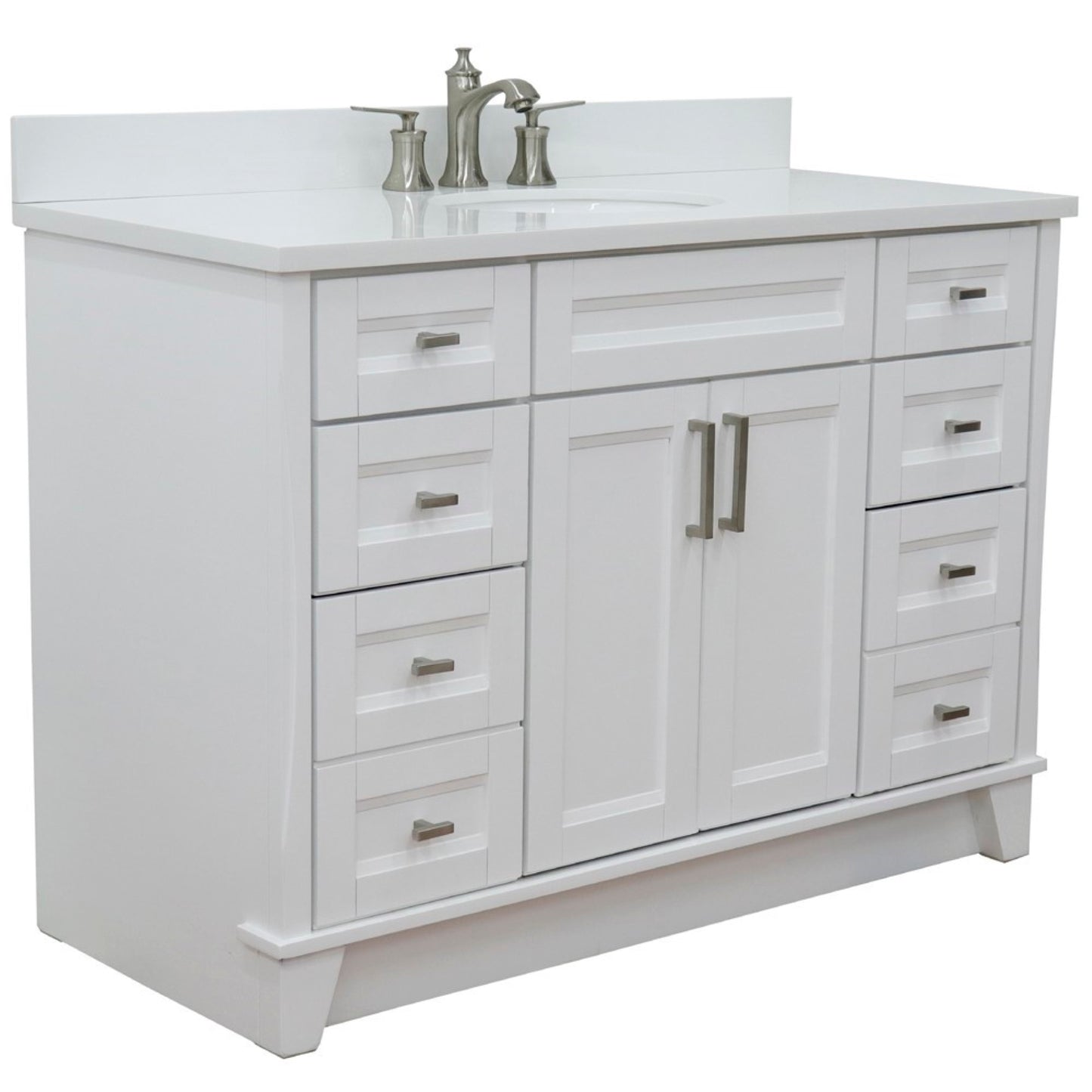 49" Single sink vanity in White finish with White engineered stone and oval sink