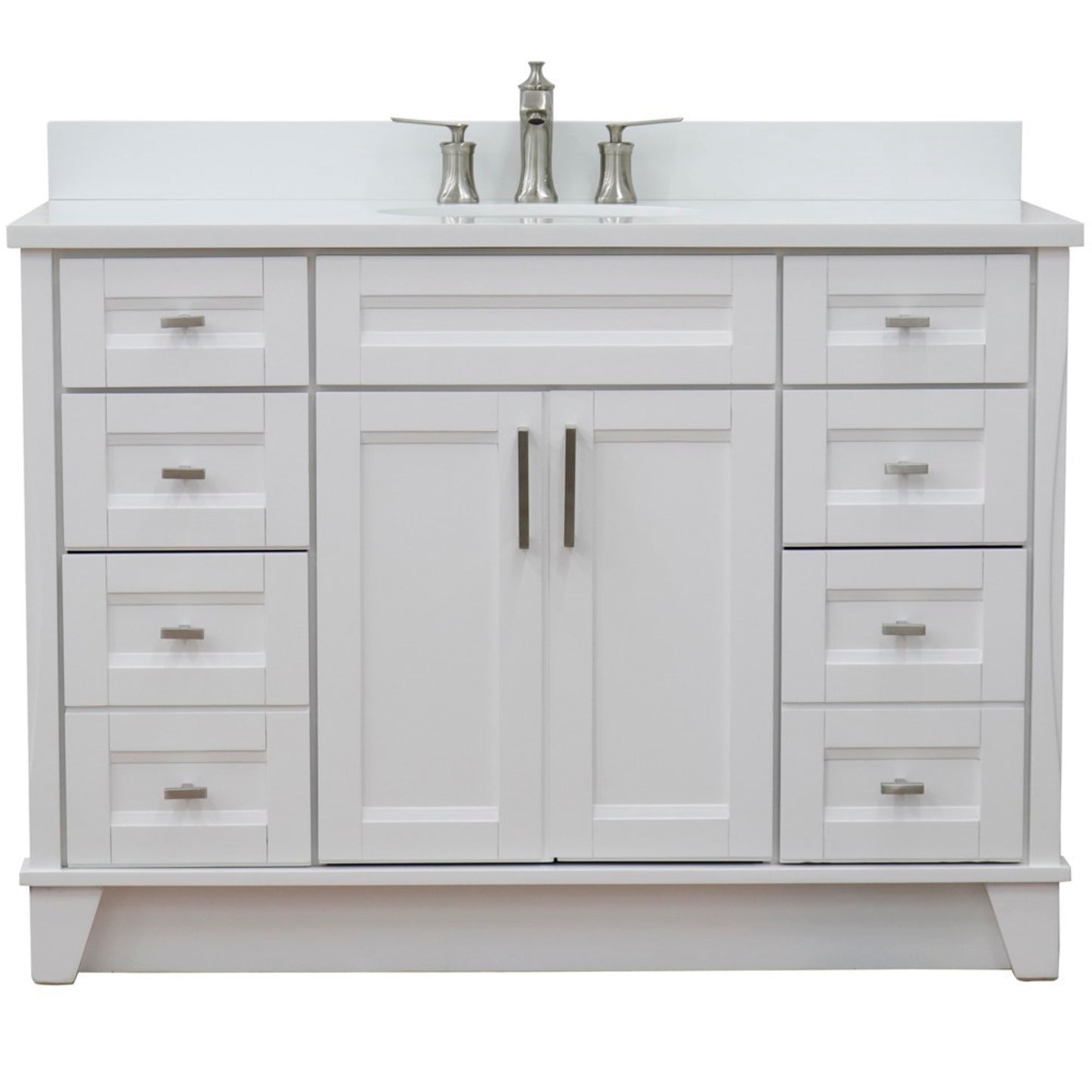 49" Single sink vanity in White finish with White engineered stone and oval sink