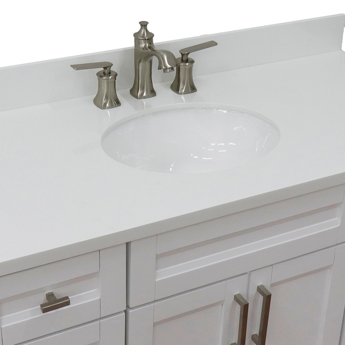 49" Single sink vanity in White finish with White engineered stone and oval sink