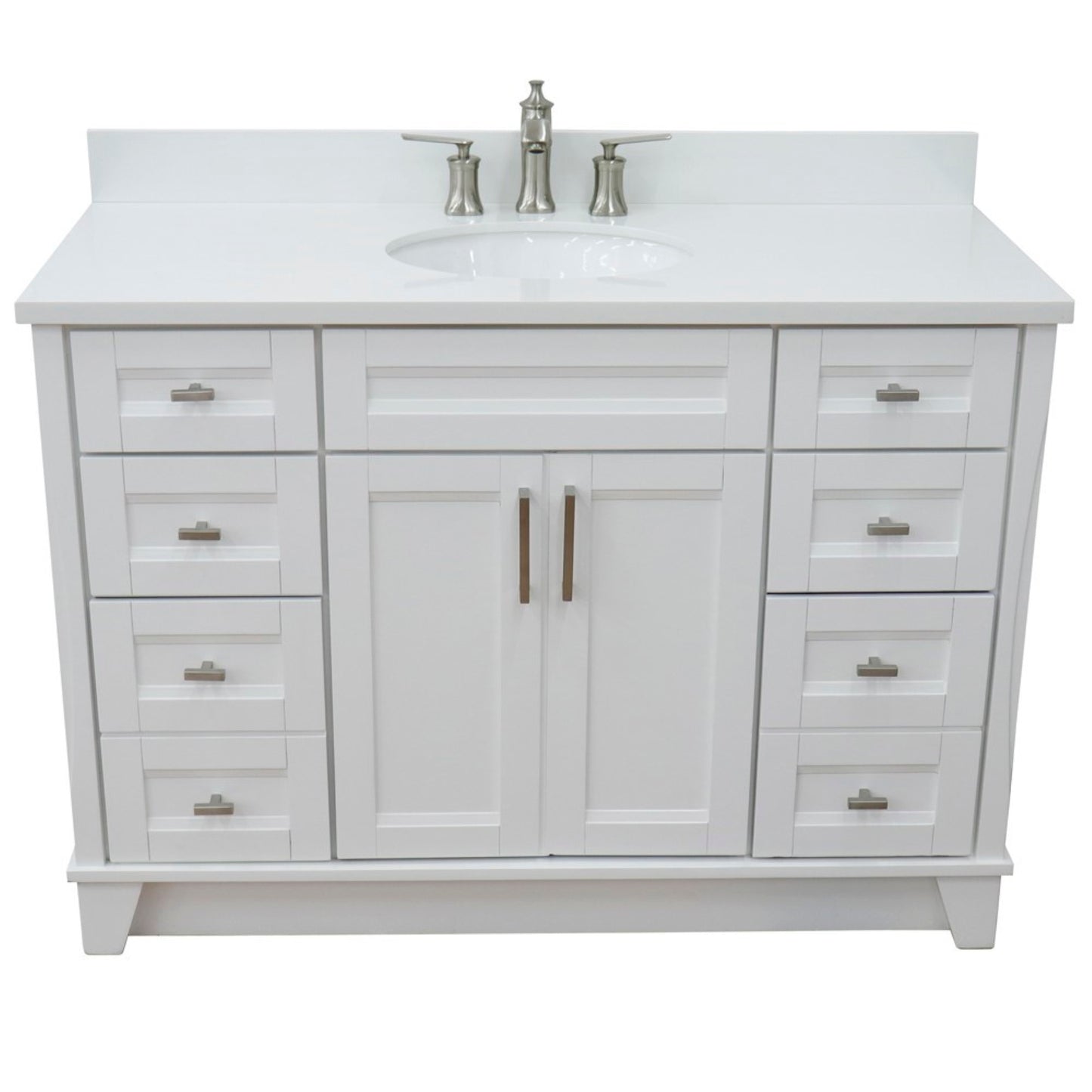49" Single sink vanity in White finish with White engineered stone and oval sink