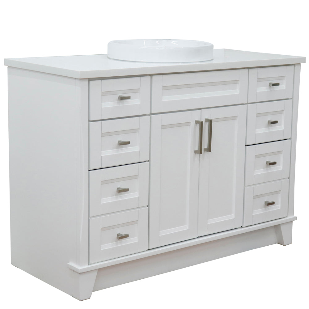 49" Single sink vanity in White finish with White engineered stone and round sink