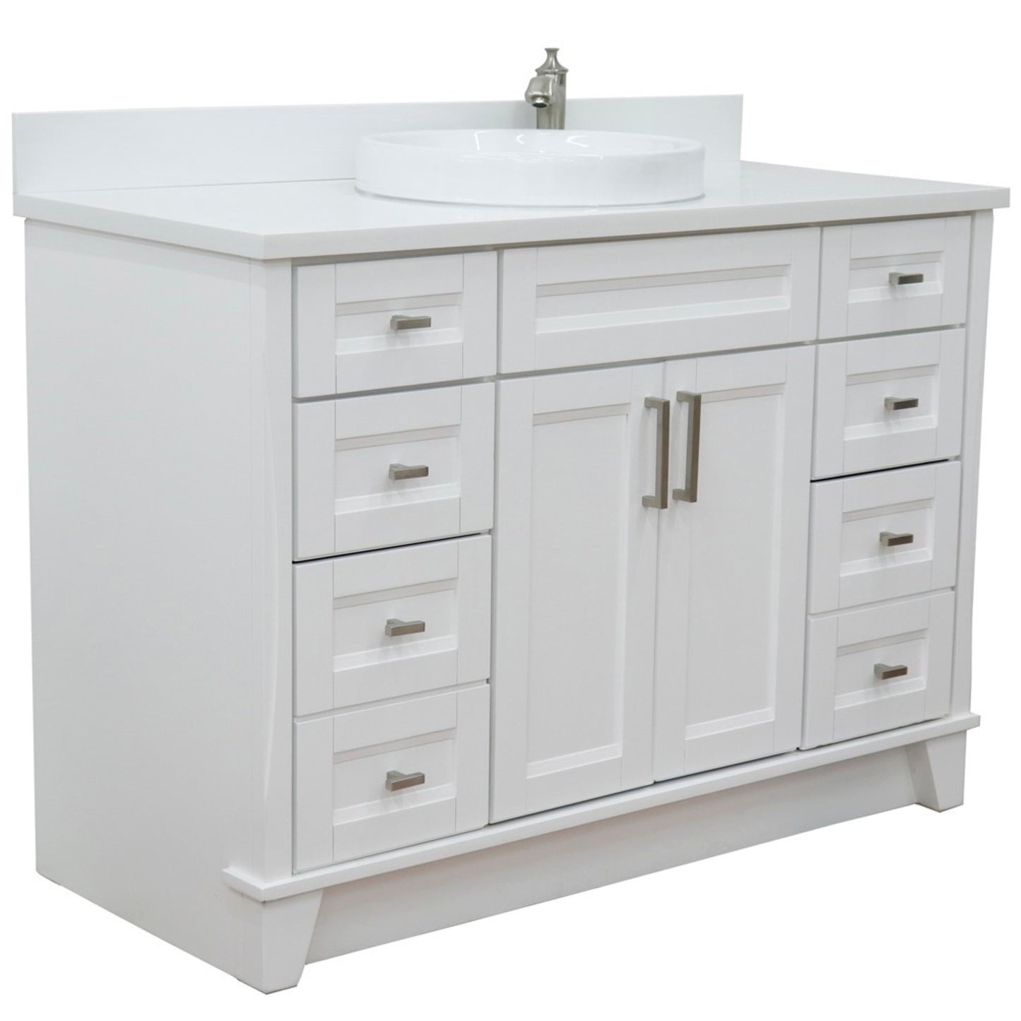 49" Single sink vanity in White finish with White engineered stone and round sink