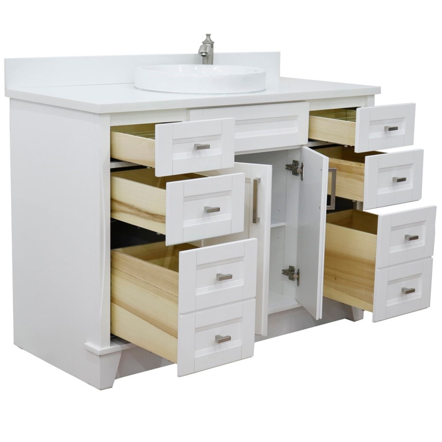 49" Single sink vanity in White finish with White engineered stone and round sink