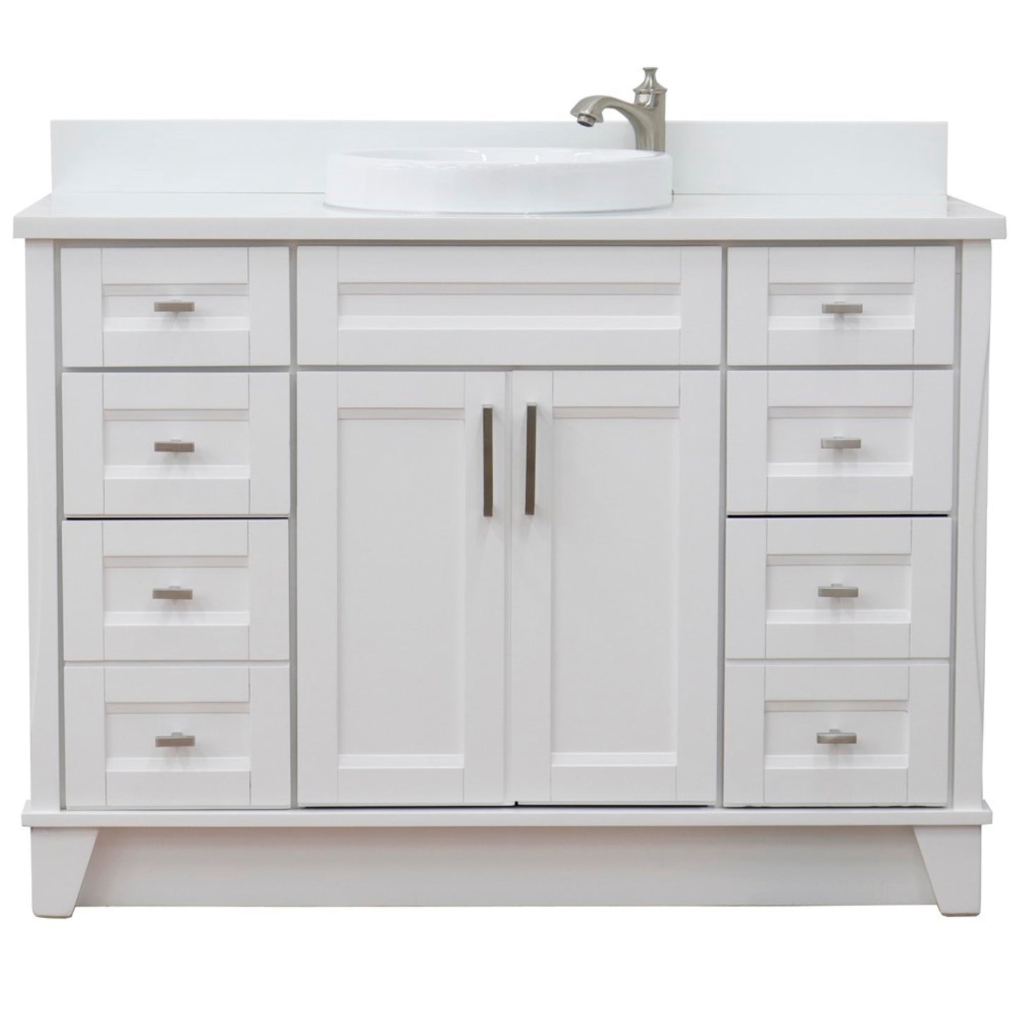 49" Single sink vanity in White finish with White engineered stone and round sink