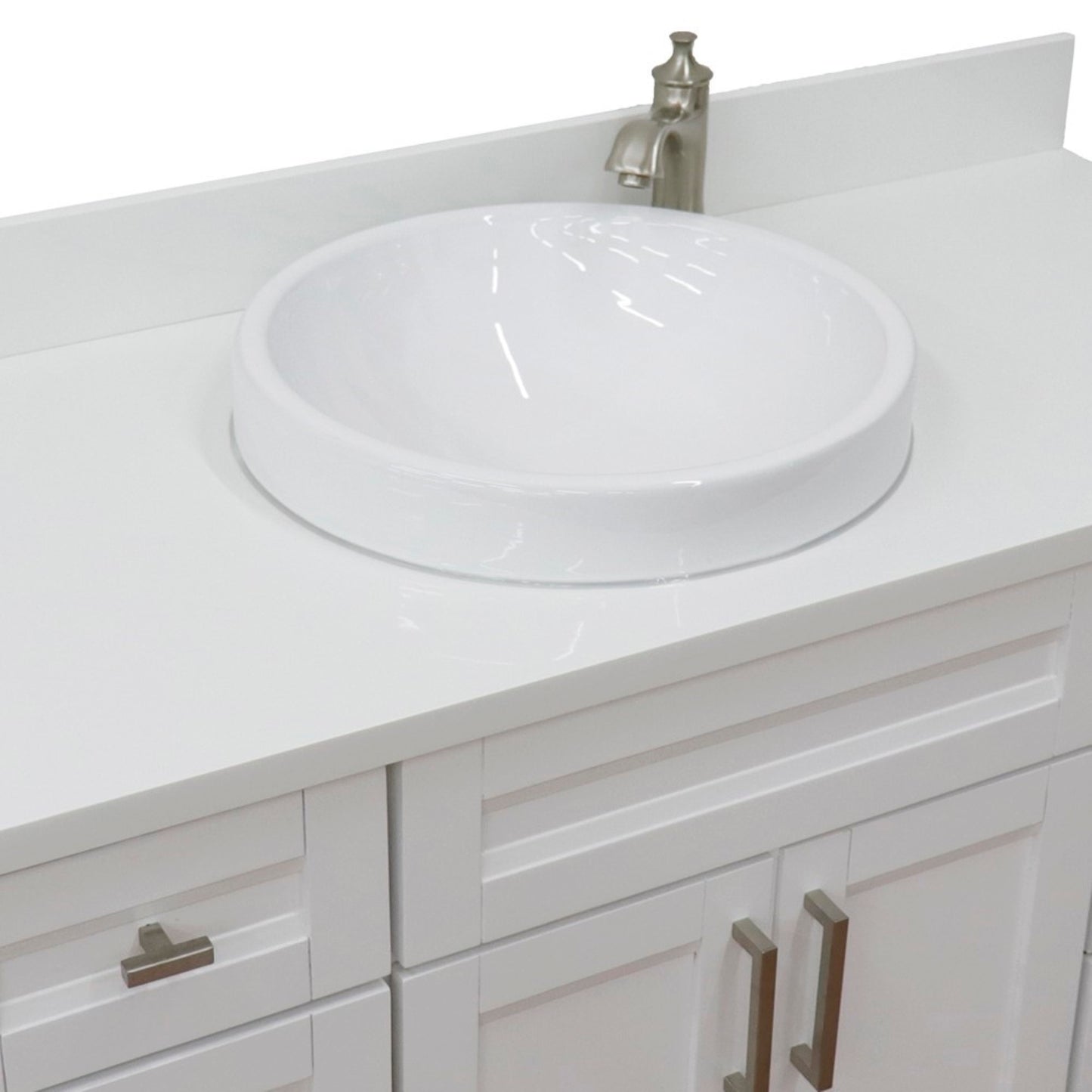 49" Single sink vanity in White finish with White engineered stone and round sink
