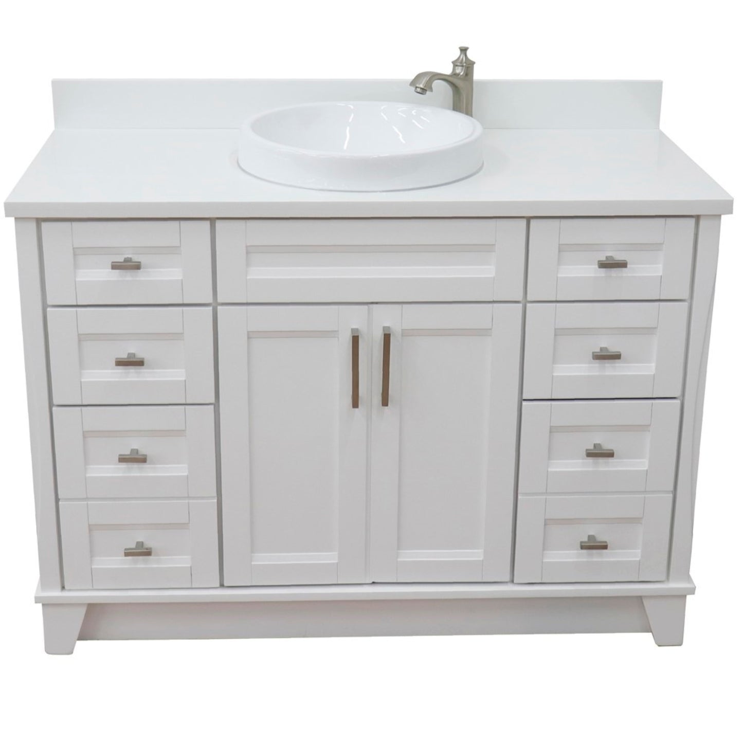 49" Single sink vanity in White finish with White engineered stone and round sink