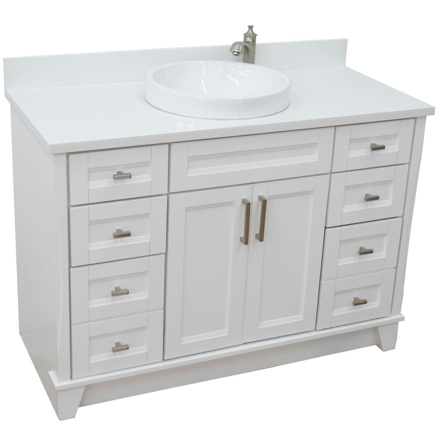 49" Single sink vanity in White finish with White engineered stone and round sink