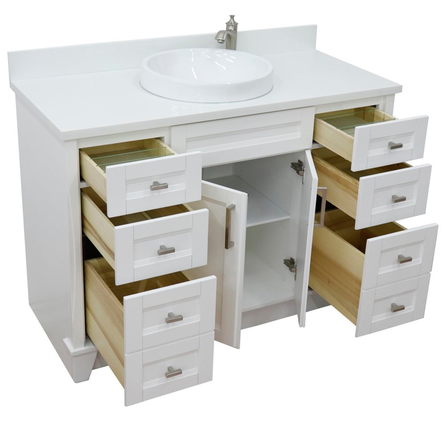 49" Single sink vanity in White finish with White engineered stone and round sink