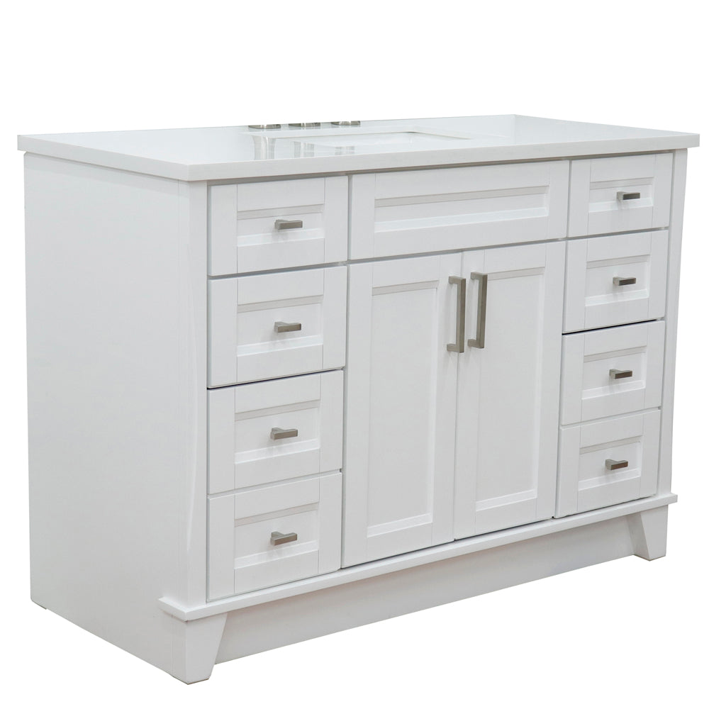 49" Single sink vanity in White finish with White engineered stone and rectangle sink