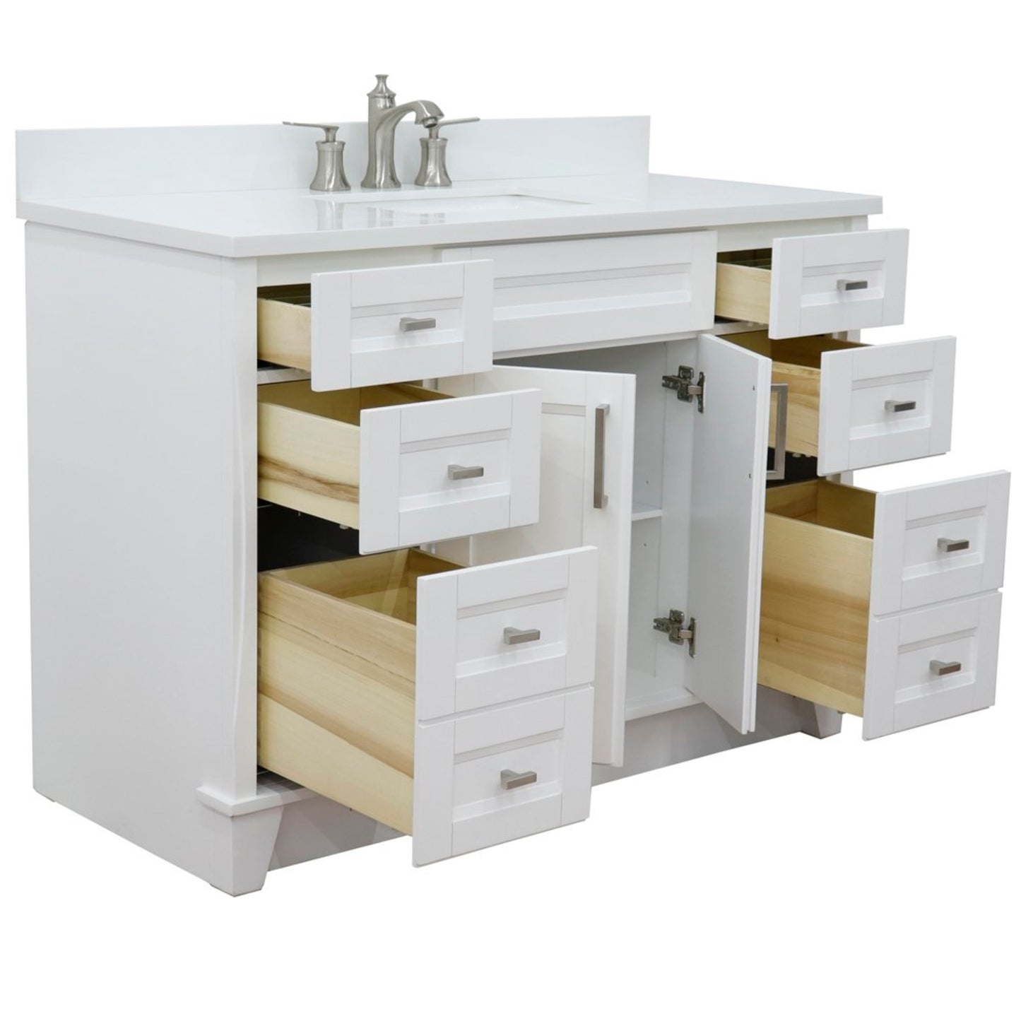 49" Single sink vanity in White finish with White engineered stone and rectangle sink