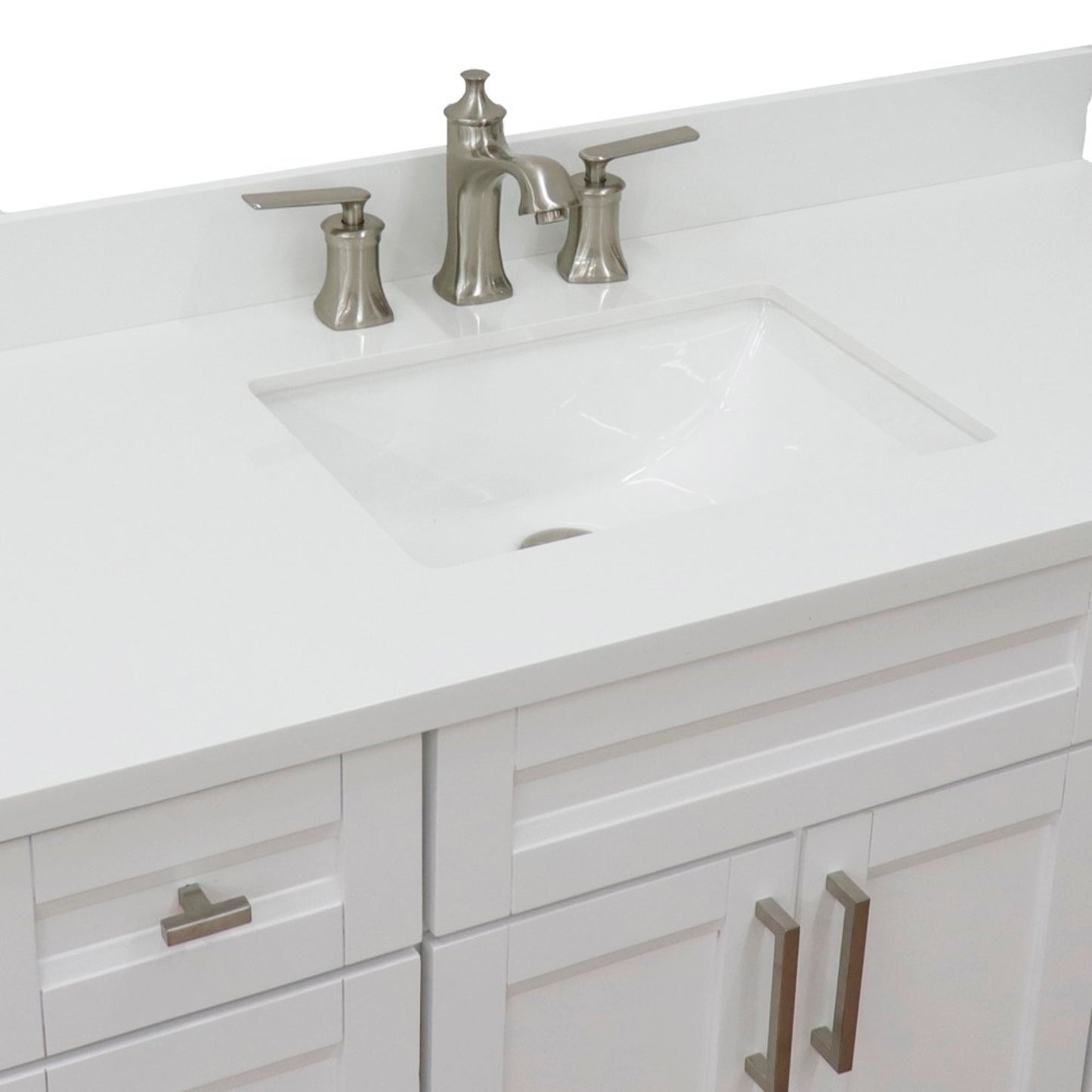 49" Single sink vanity in White finish with White engineered stone and rectangle sink