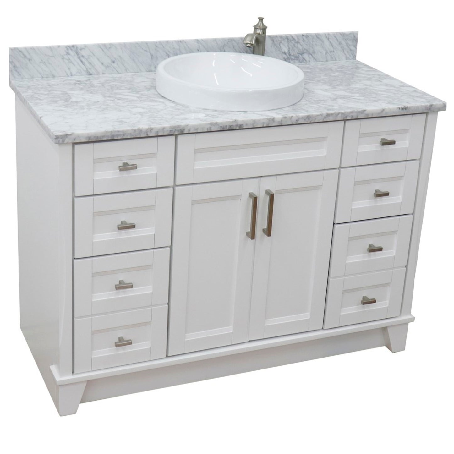49" Single sink vanity in White finish with White Carrara marble and round sink