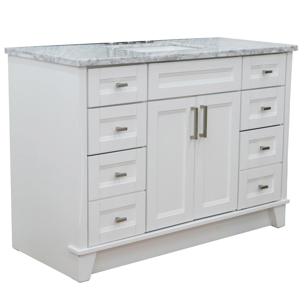49" Single sink vanity in White finish with White Carrara marble and rectangle sink