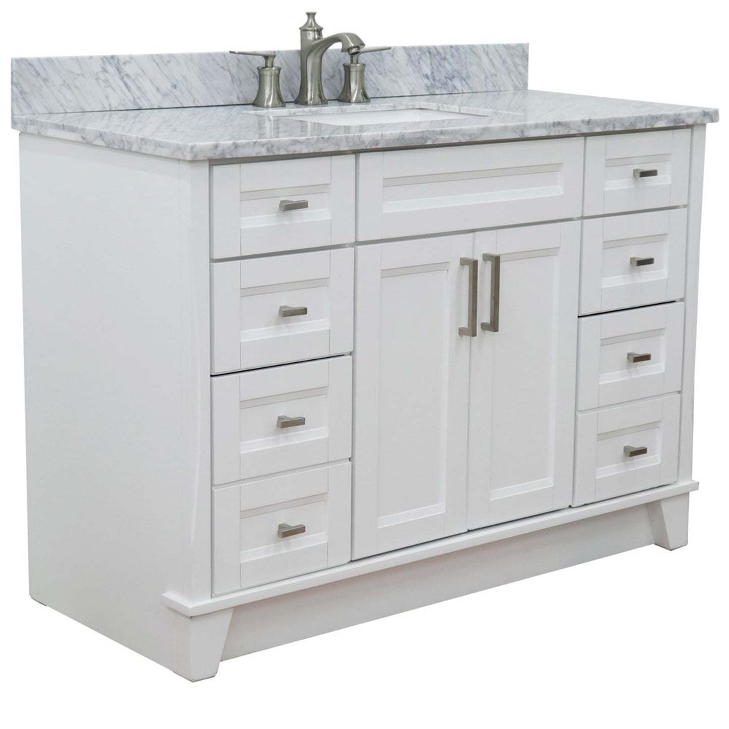 49" Single sink vanity in White finish with White Carrara marble and rectangle sink