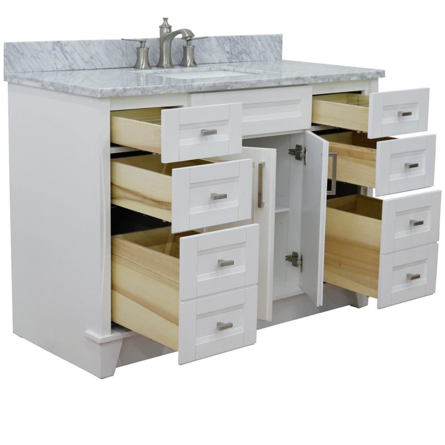 49" Single sink vanity in White finish with White Carrara marble and rectangle sink