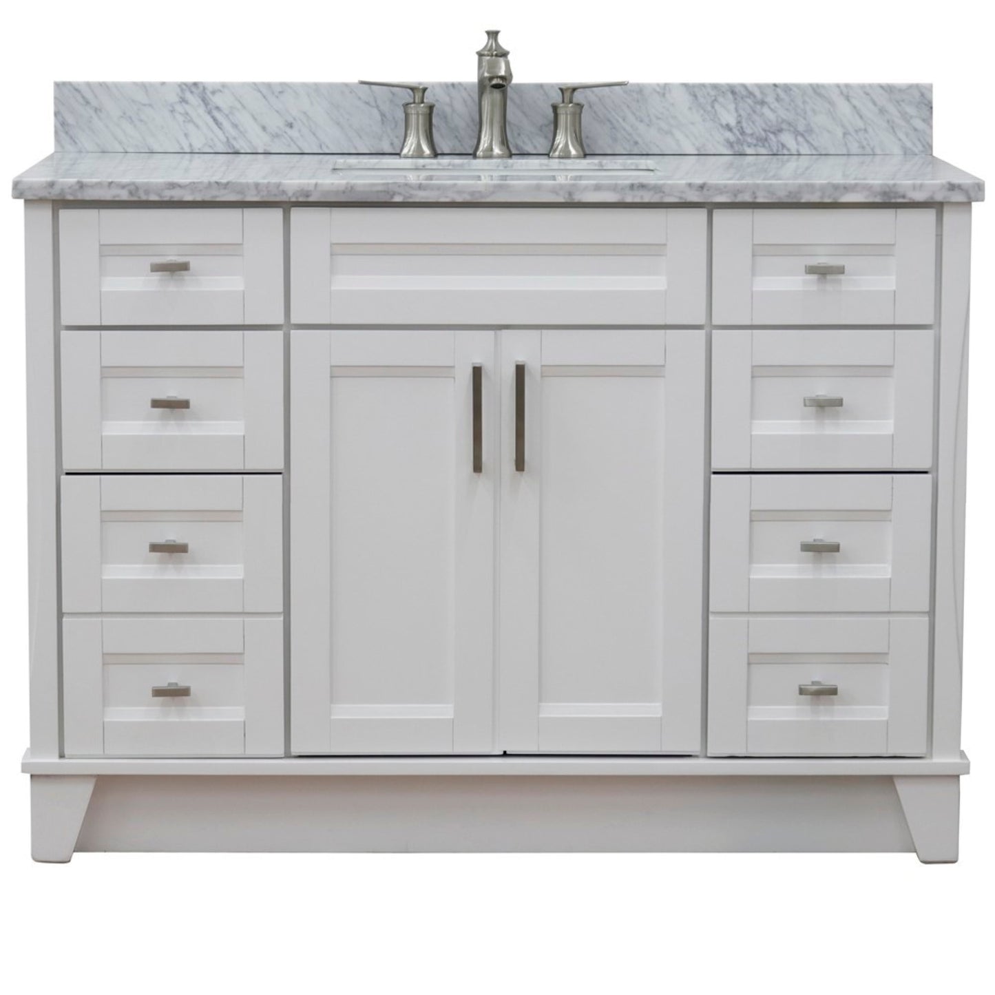 49" Single sink vanity in White finish with White Carrara marble and rectangle sink