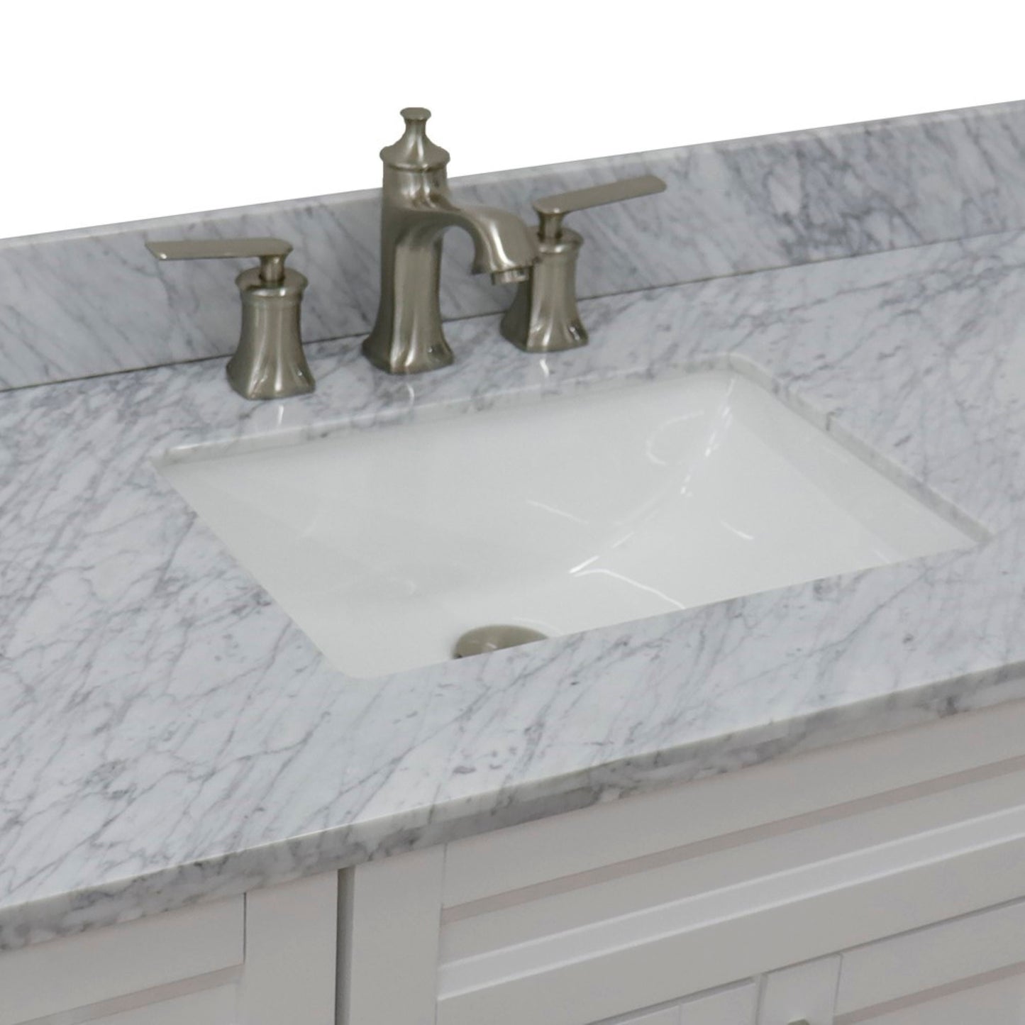 49" Single sink vanity in White finish with White Carrara marble and rectangle sink