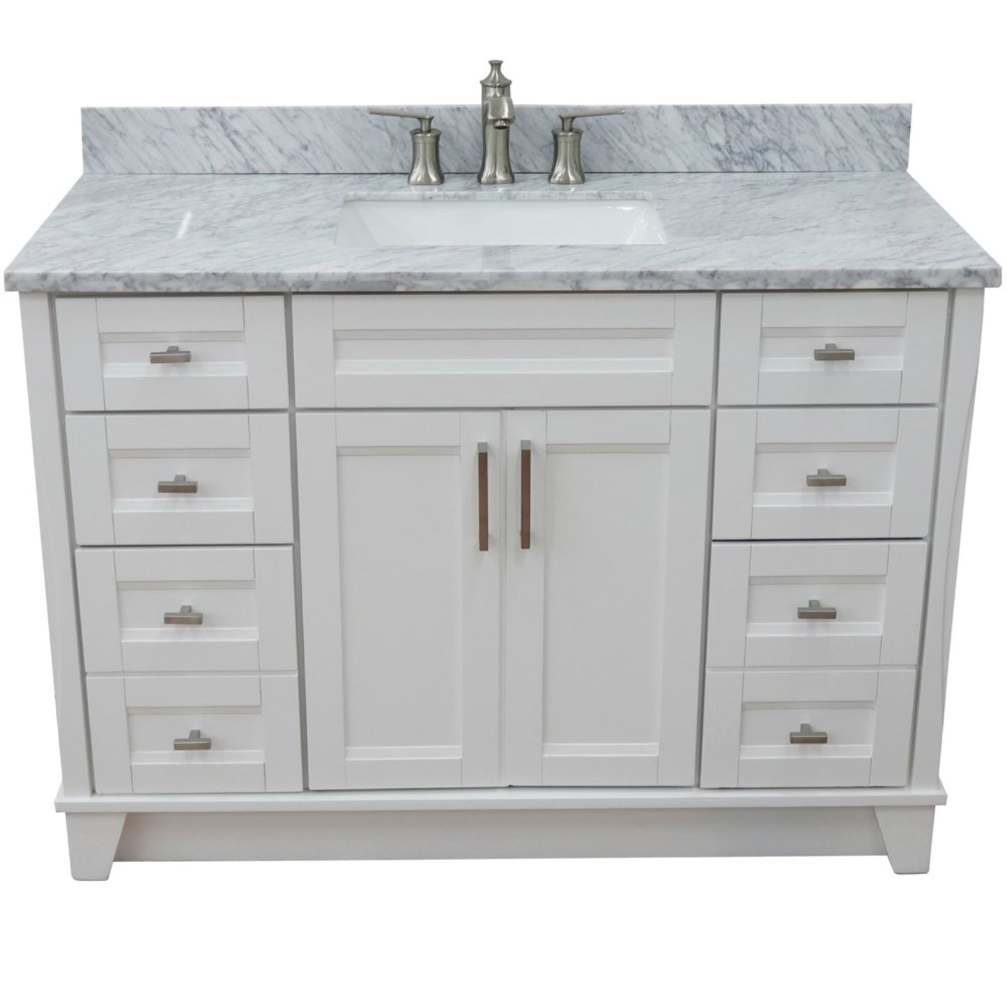 49" Single sink vanity in White finish with White Carrara marble and rectangle sink