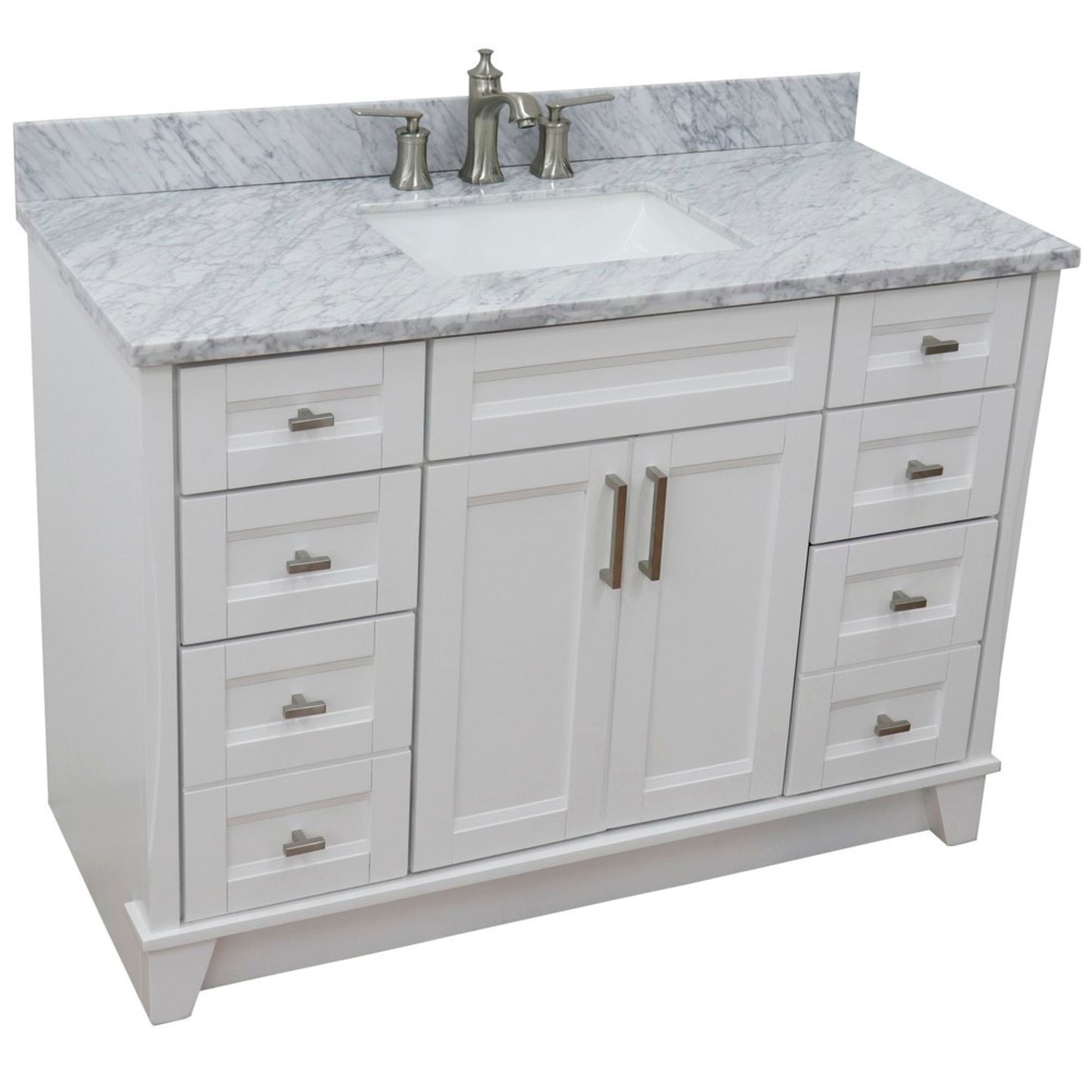 49" Single sink vanity in White finish with White Carrara marble and rectangle sink