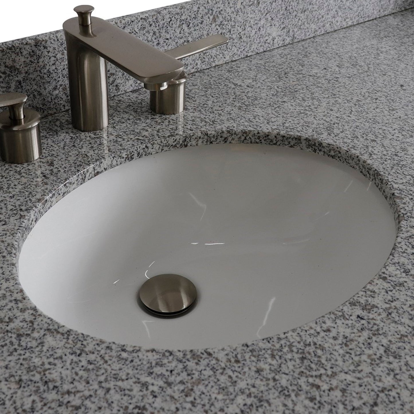 61" Double sink vanity in Dark Gray finish and Gray granite and oval sink