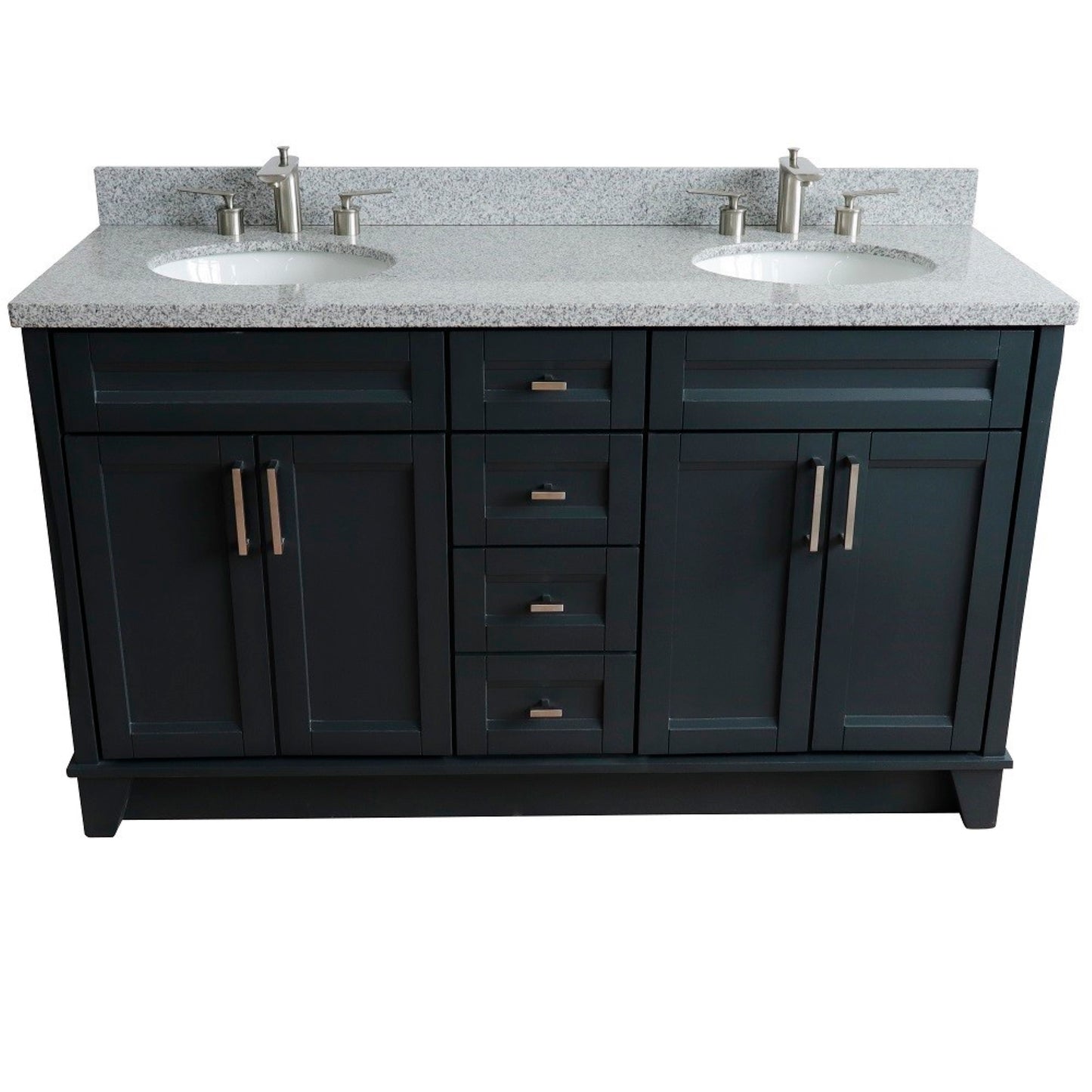 61" Double sink vanity in Dark Gray finish and Gray granite and oval sink