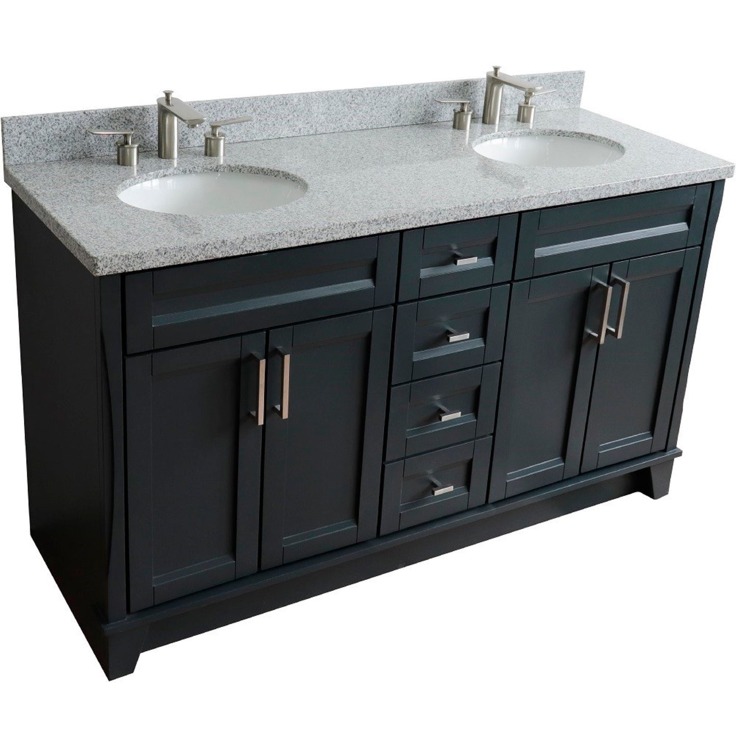61" Double sink vanity in Dark Gray finish and Gray granite and oval sink