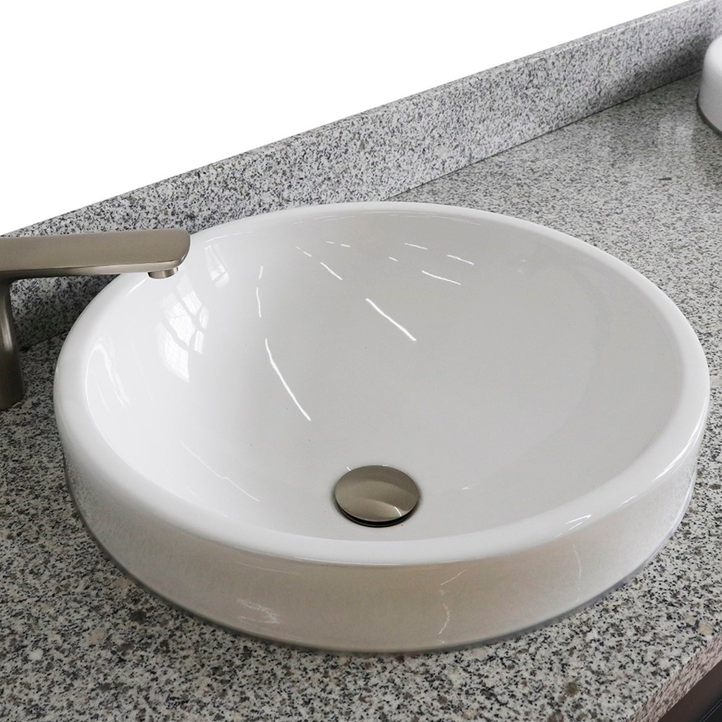 61" Double sink vanity in Dark Gray finish and Gray granite and round sink