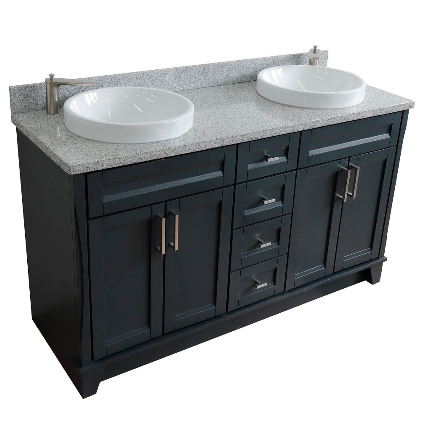 61" Double sink vanity in Dark Gray finish and Gray granite and round sink