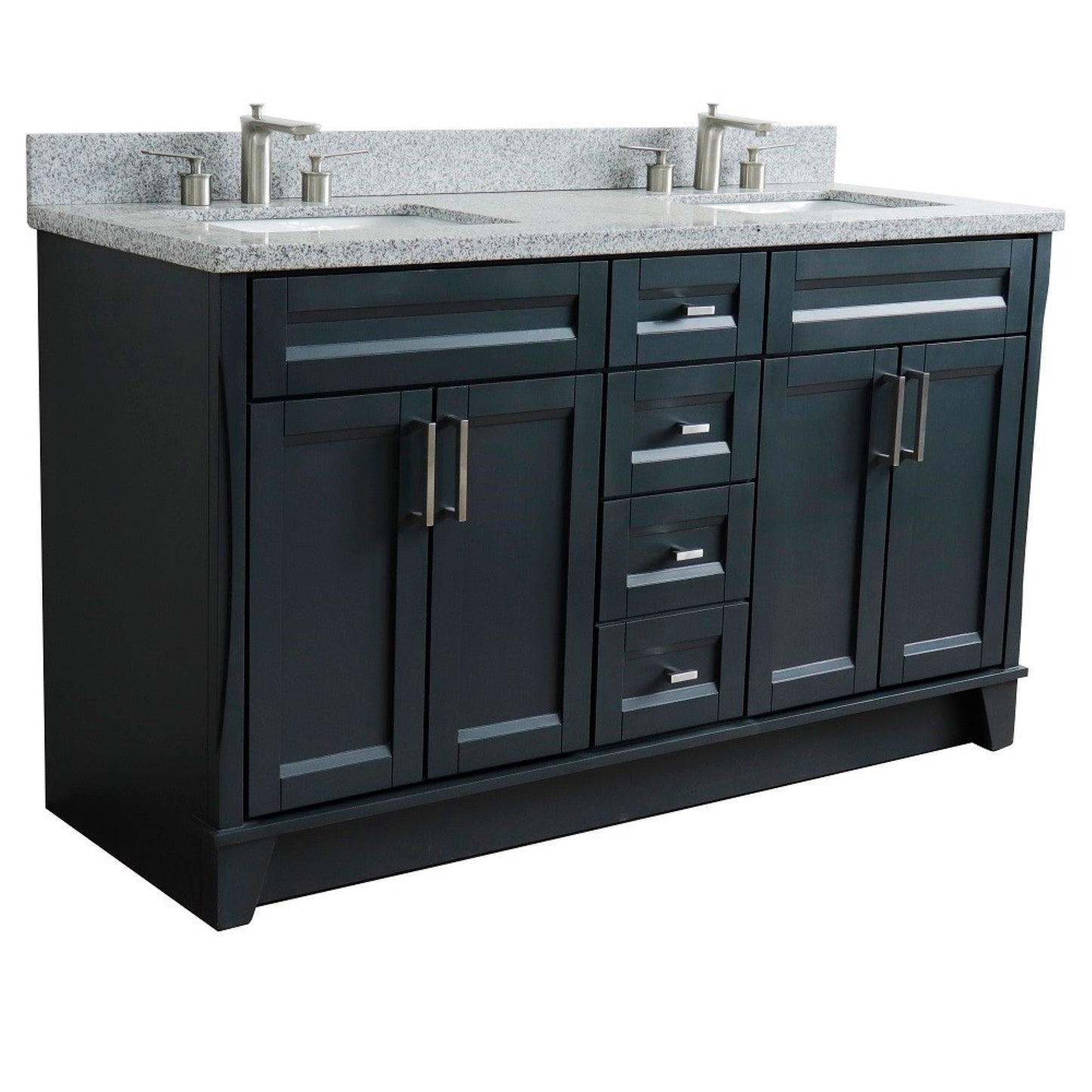 61" Double sink vanity in Dark Gray finish and Gray granite and rectangle sink