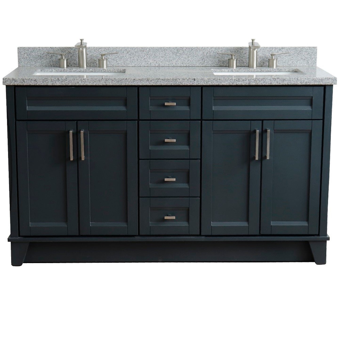 61" Double sink vanity in Dark Gray finish and Gray granite and rectangle sink