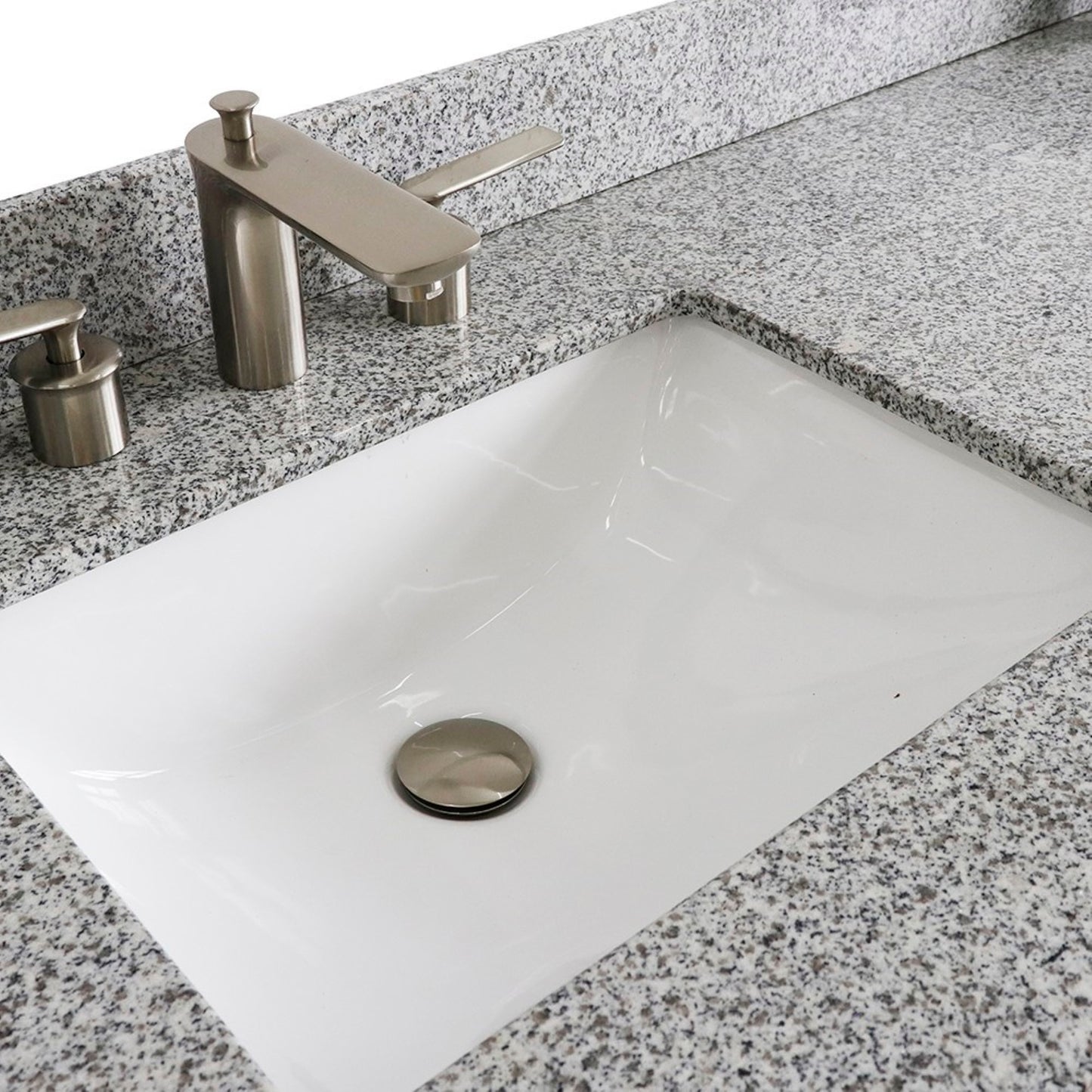 61" Double sink vanity in Dark Gray finish and Gray granite and rectangle sink