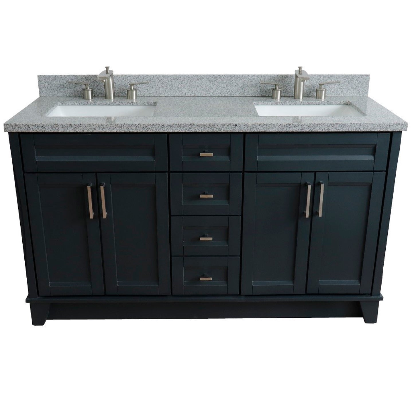 61" Double sink vanity in Dark Gray finish and Gray granite and rectangle sink